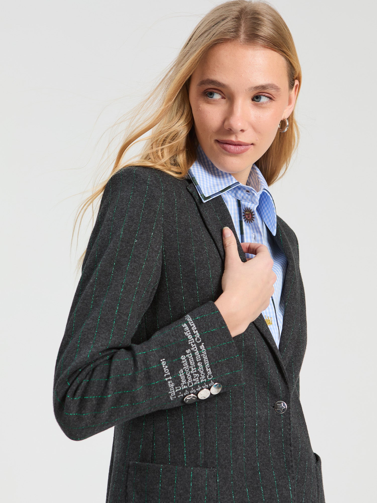 GREEN LUREX PINSTRIPE JACKET