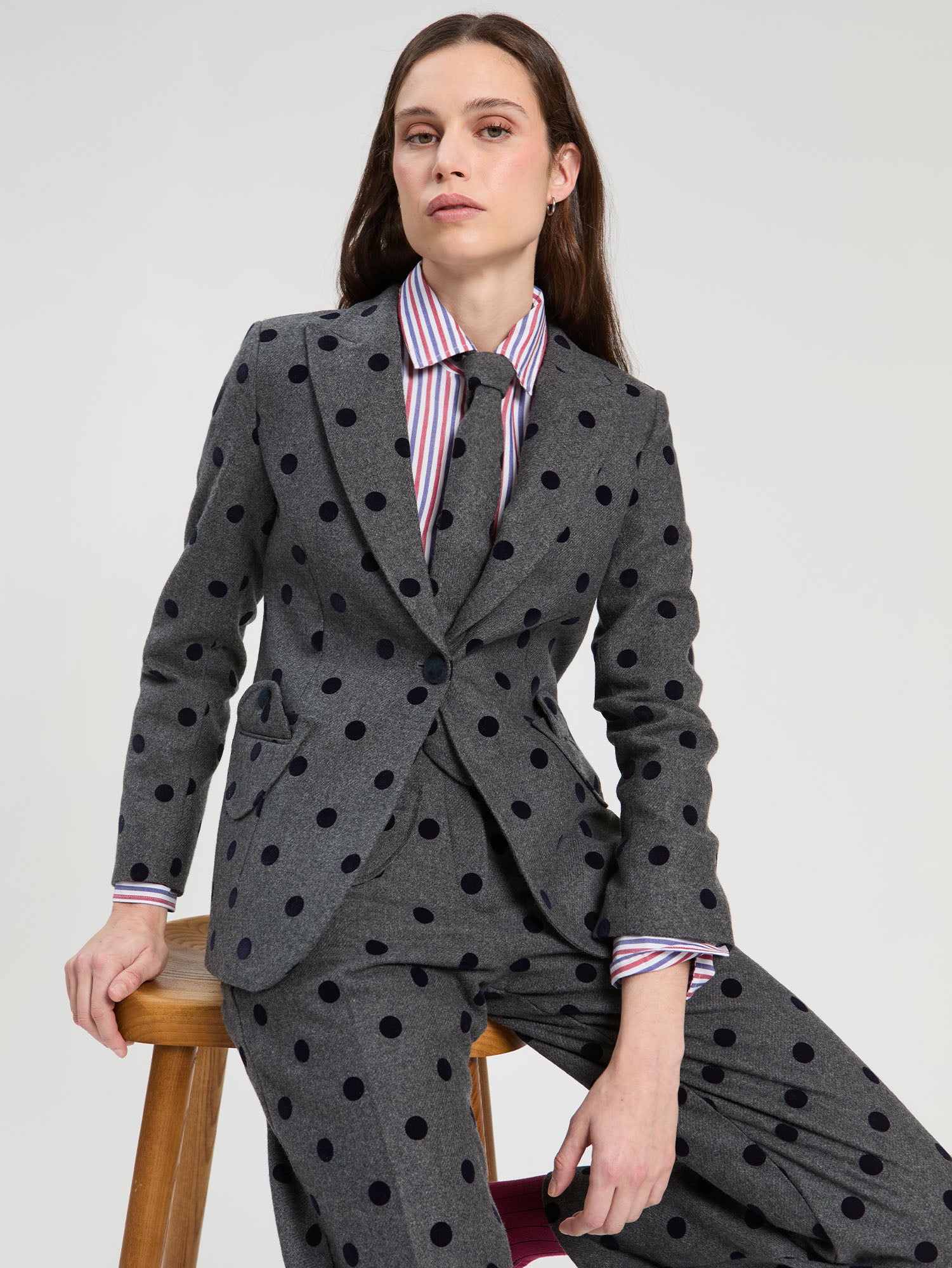 GREY FLOCKED POLKA DOT JACKET