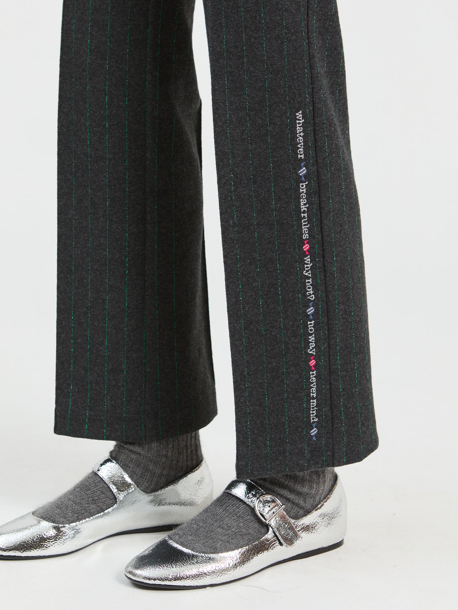 GREEN LUREX PINSTRIPE TROUSERS