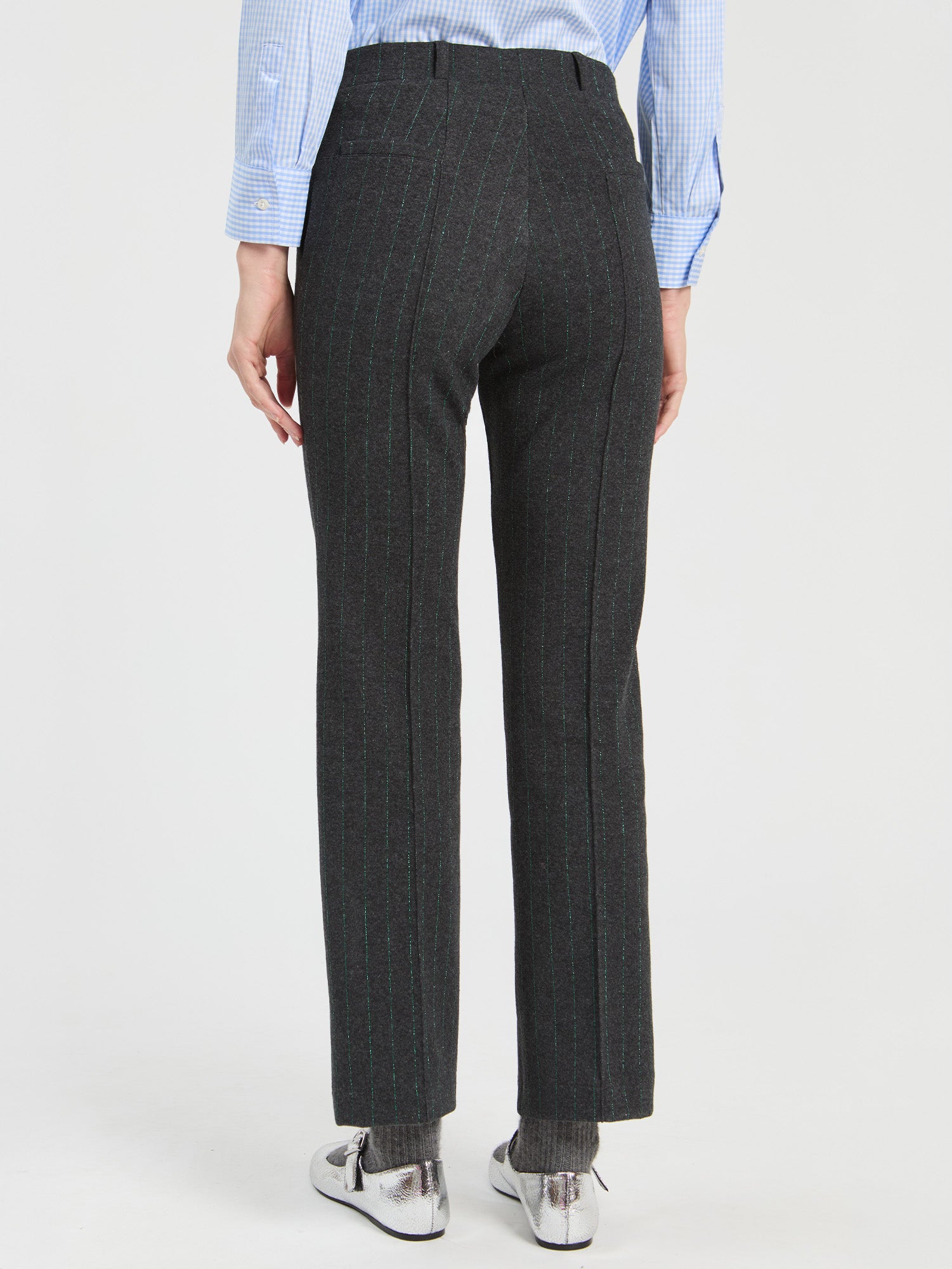GREEN LUREX PINSTRIPE TROUSERS