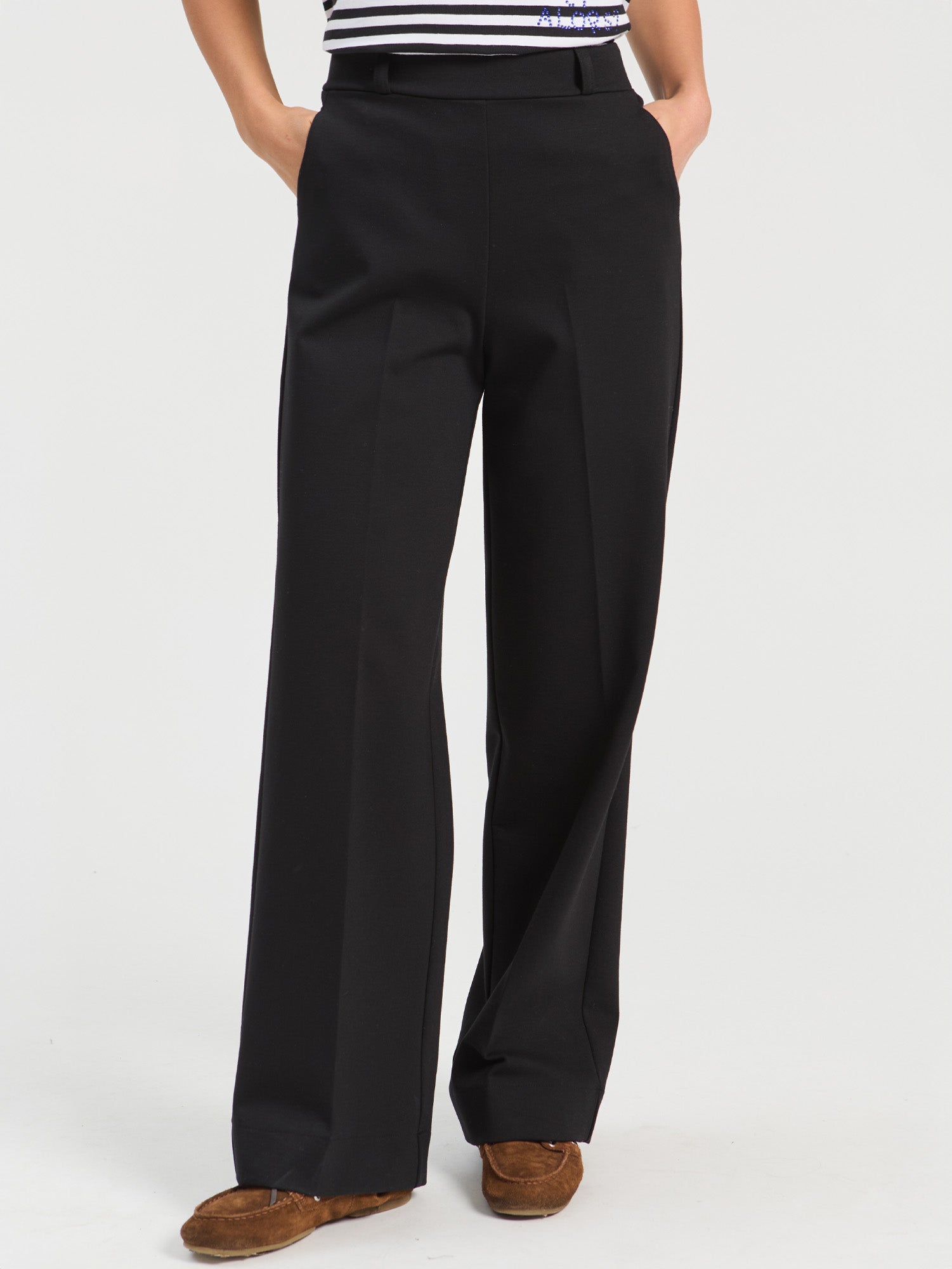 BLACK ROMA KNIT STRAIGHT-LEG TROUSERS