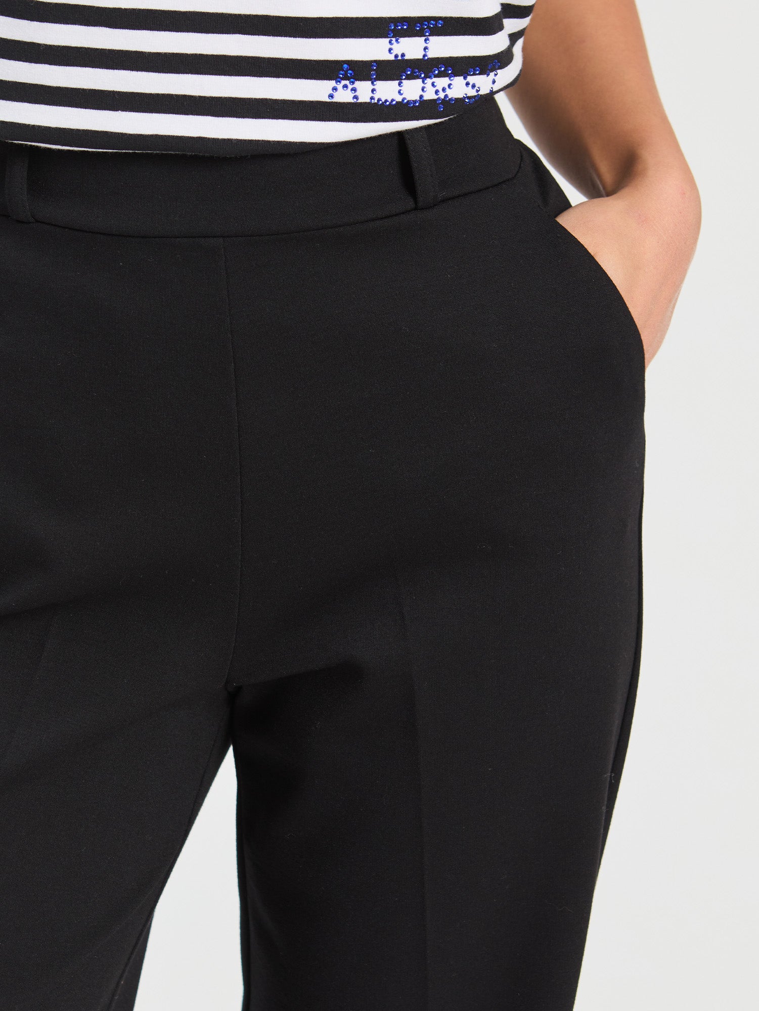 BLACK ROMA KNIT STRAIGHT-LEG TROUSERS
