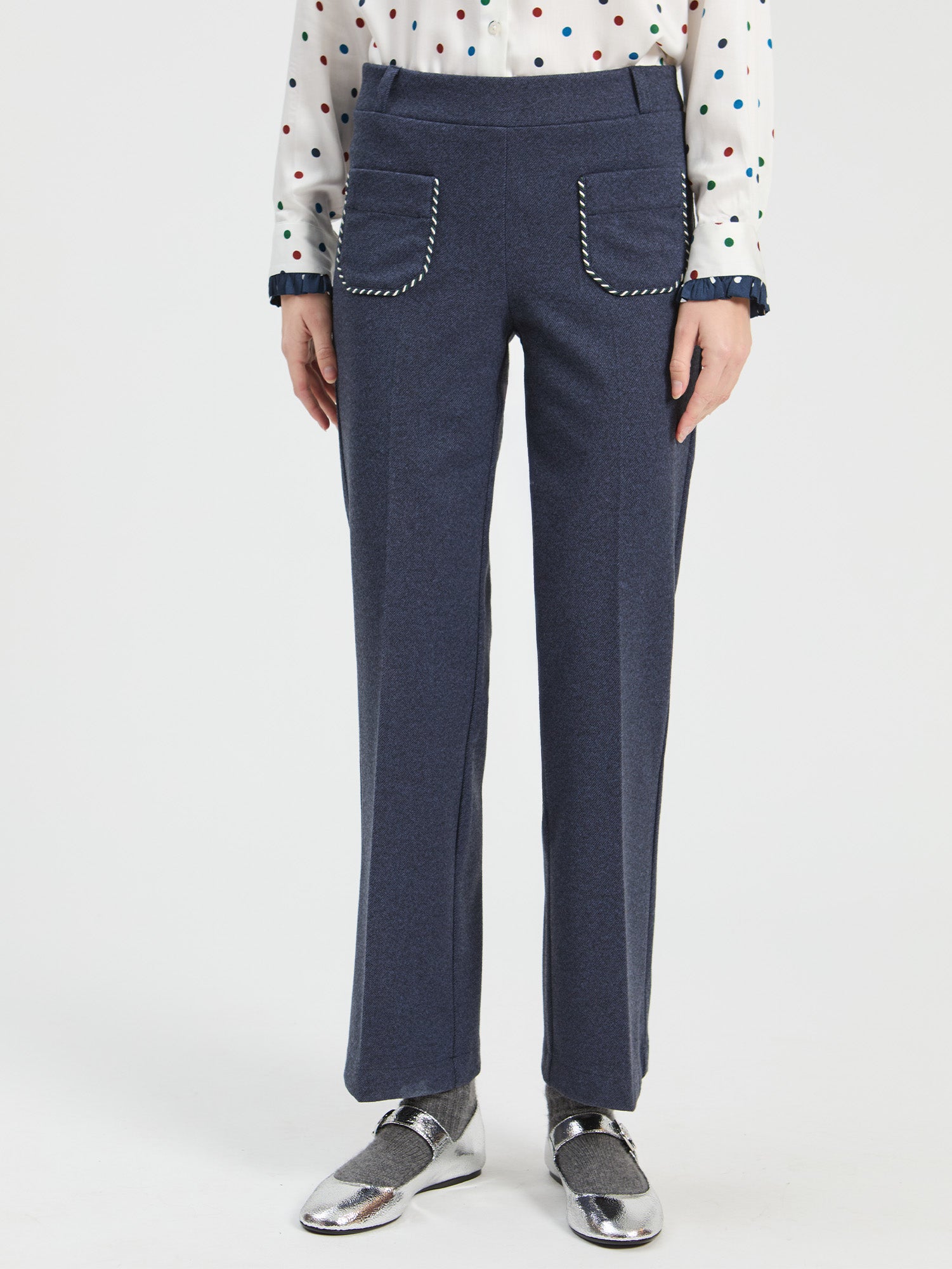 NAVY PONTE ROMA DENIM TROUSERS