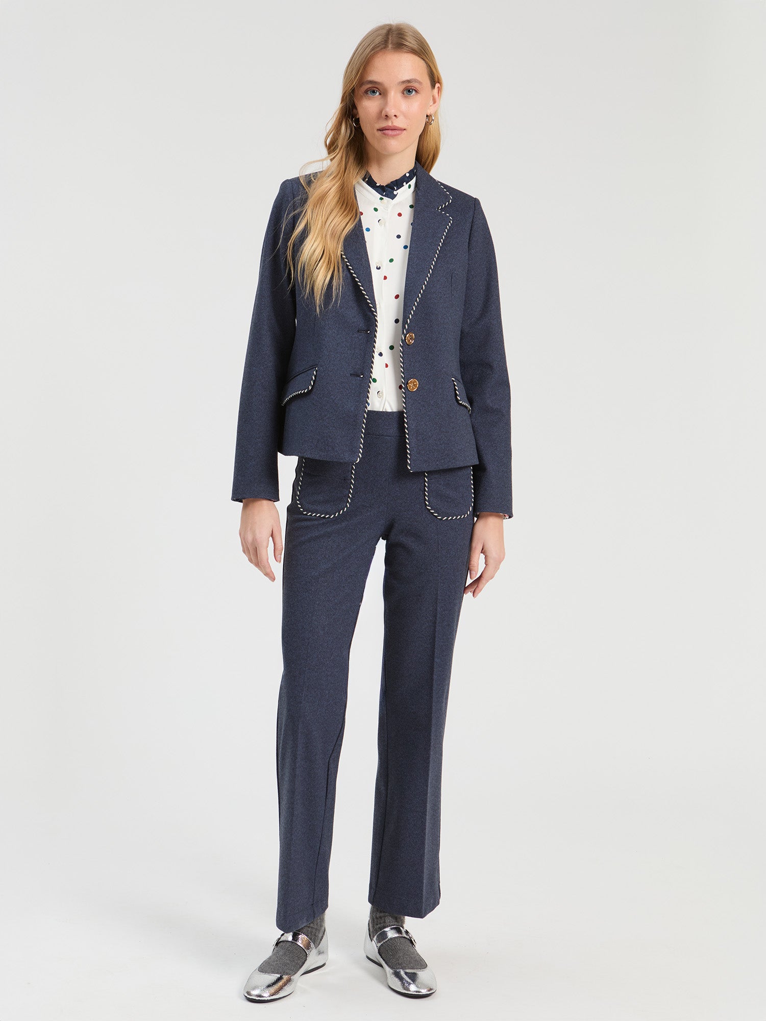 NAVY PONTE ROMA DENIM TROUSERS