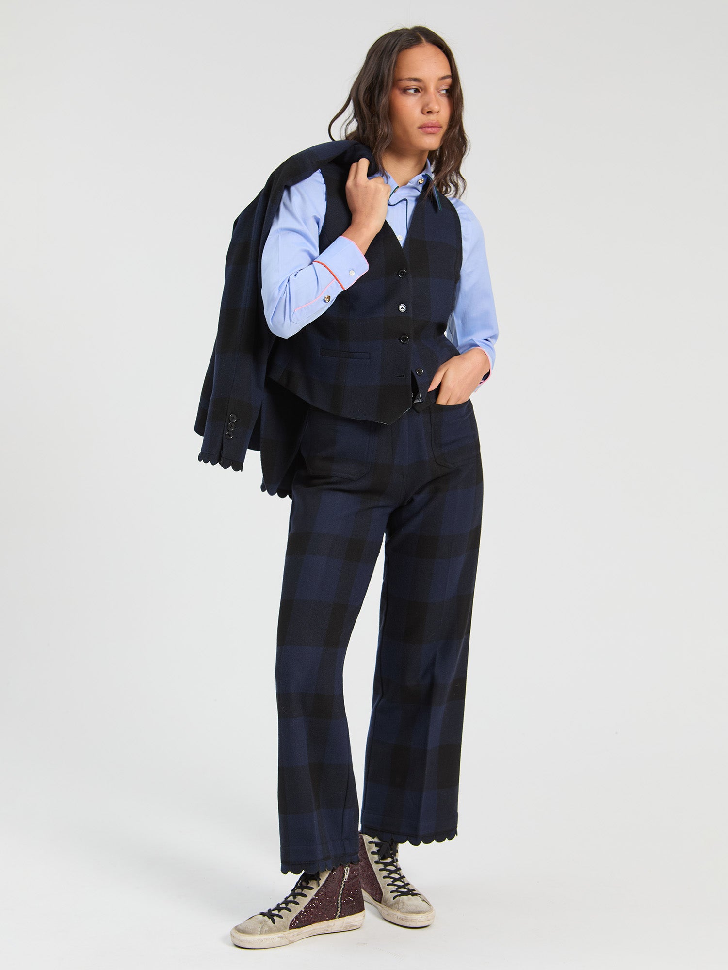 NAVY GINGHAM WAISTCOAT