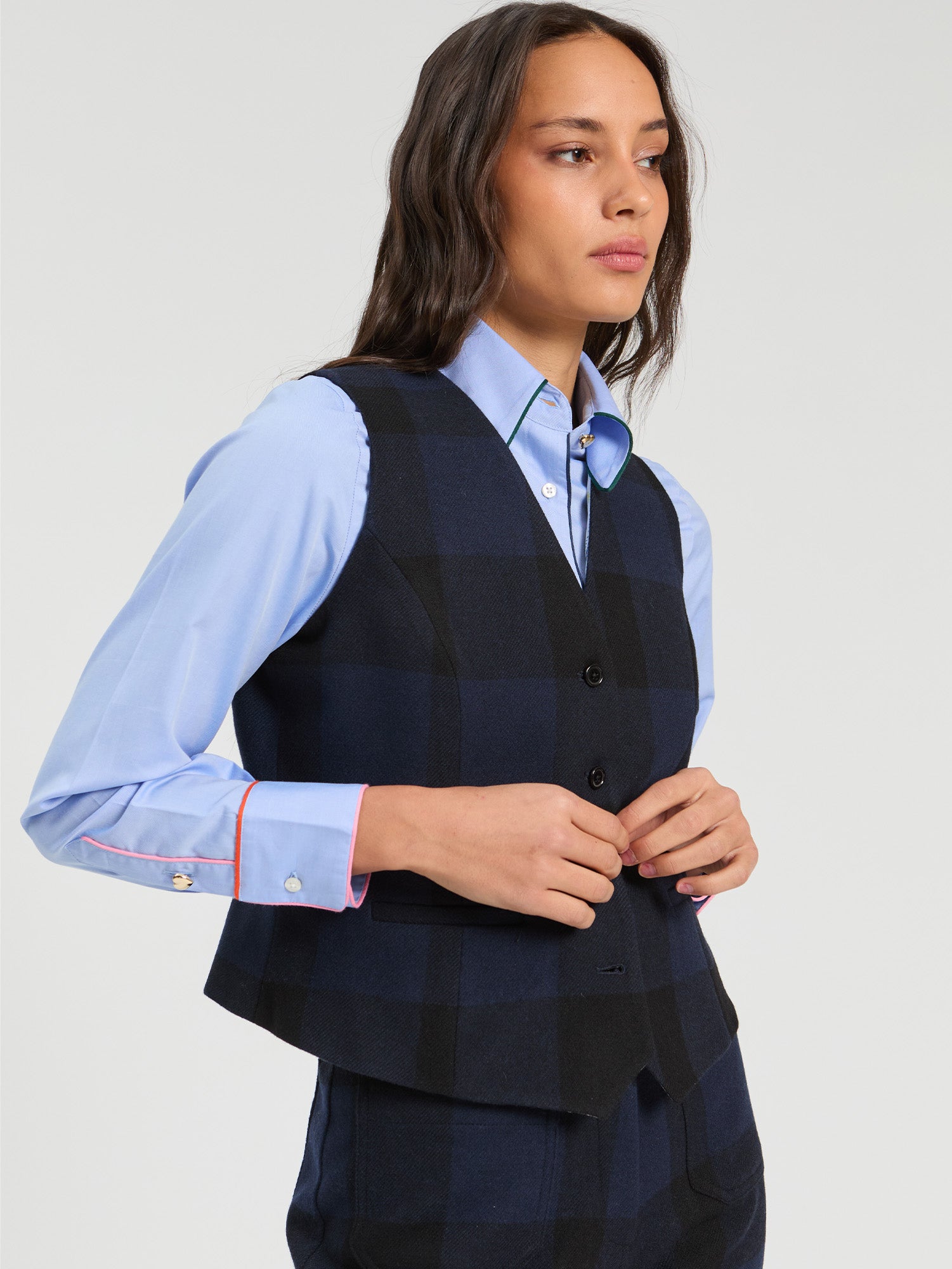NAVY GINGHAM WAISTCOAT