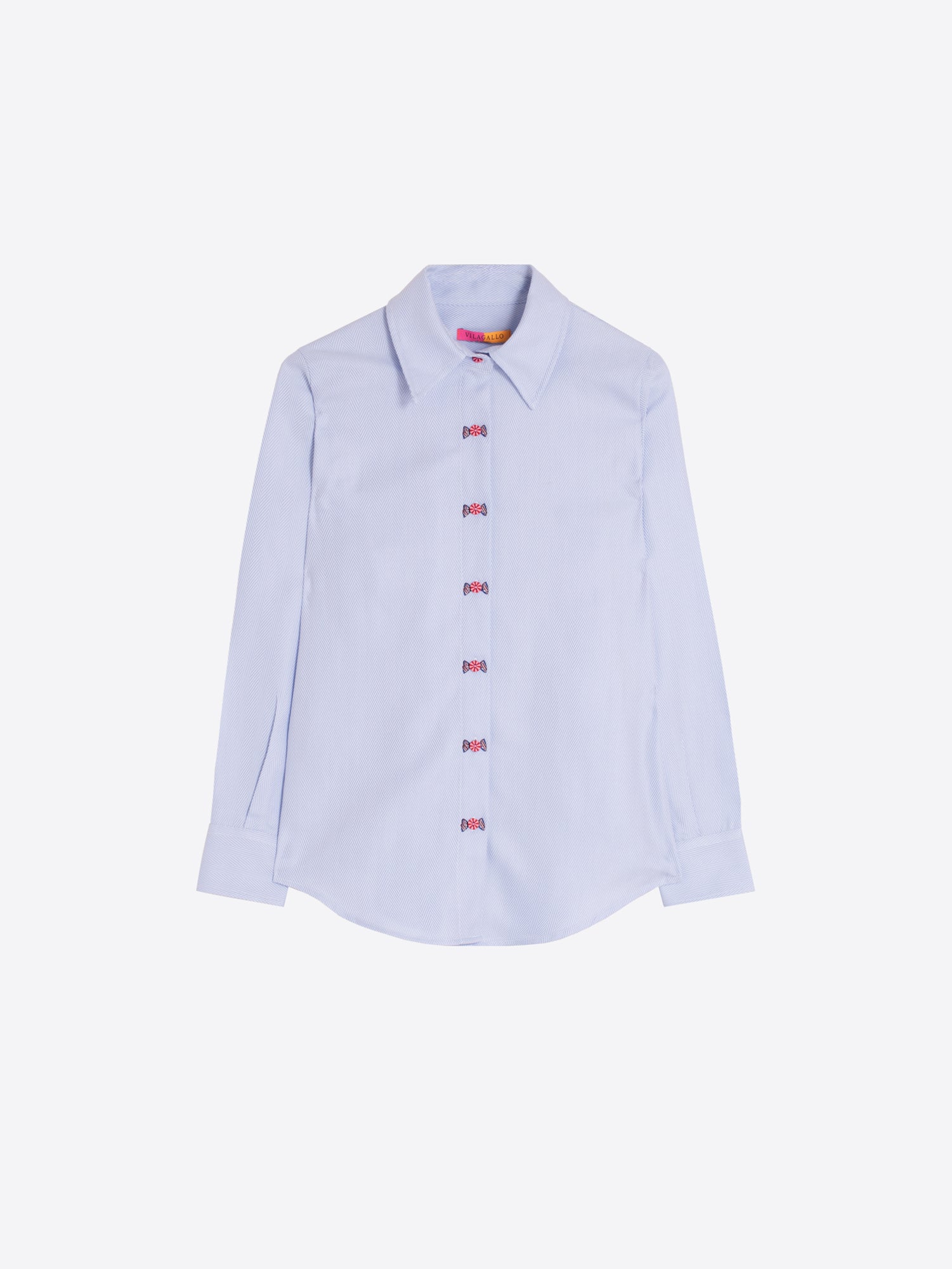 HERRINGBONE BLUE EMBROIDERED SHIRT