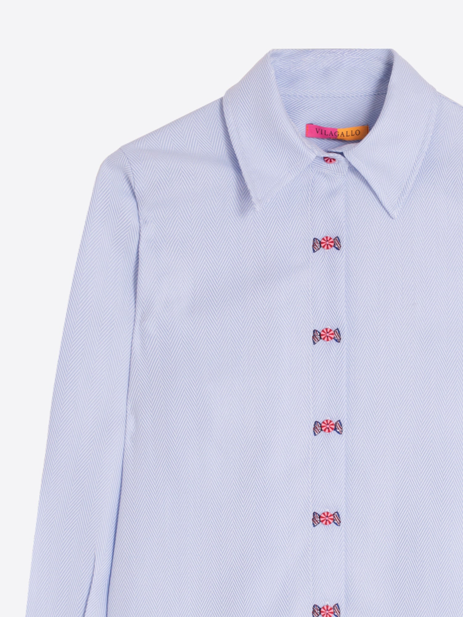 HERRINGBONE BLUE EMBROIDERED SHIRT