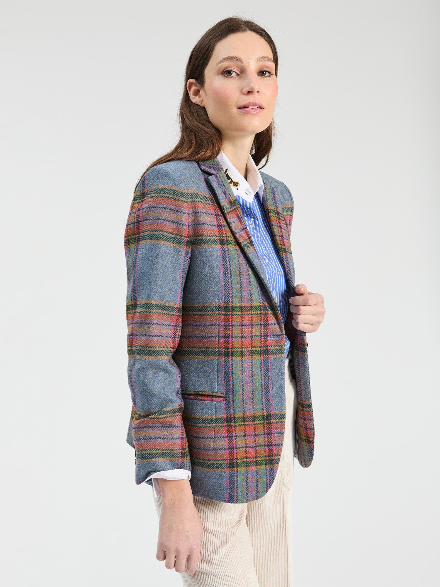 BLUE AND PINK PLAID JACKET