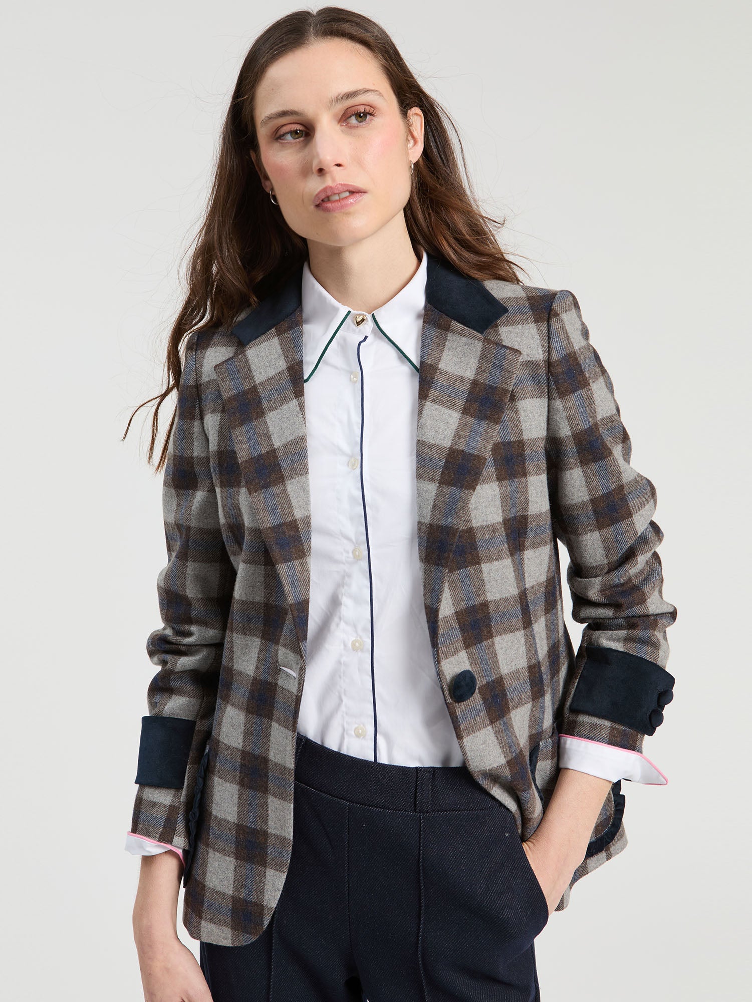 PLAID JACKET GRAY BLUE