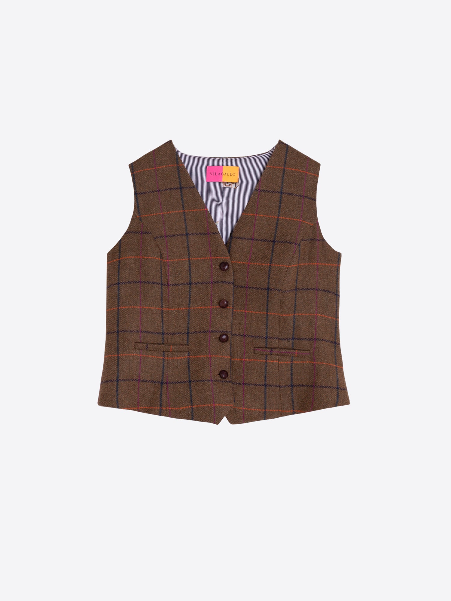 PLAID CAMEL VEST