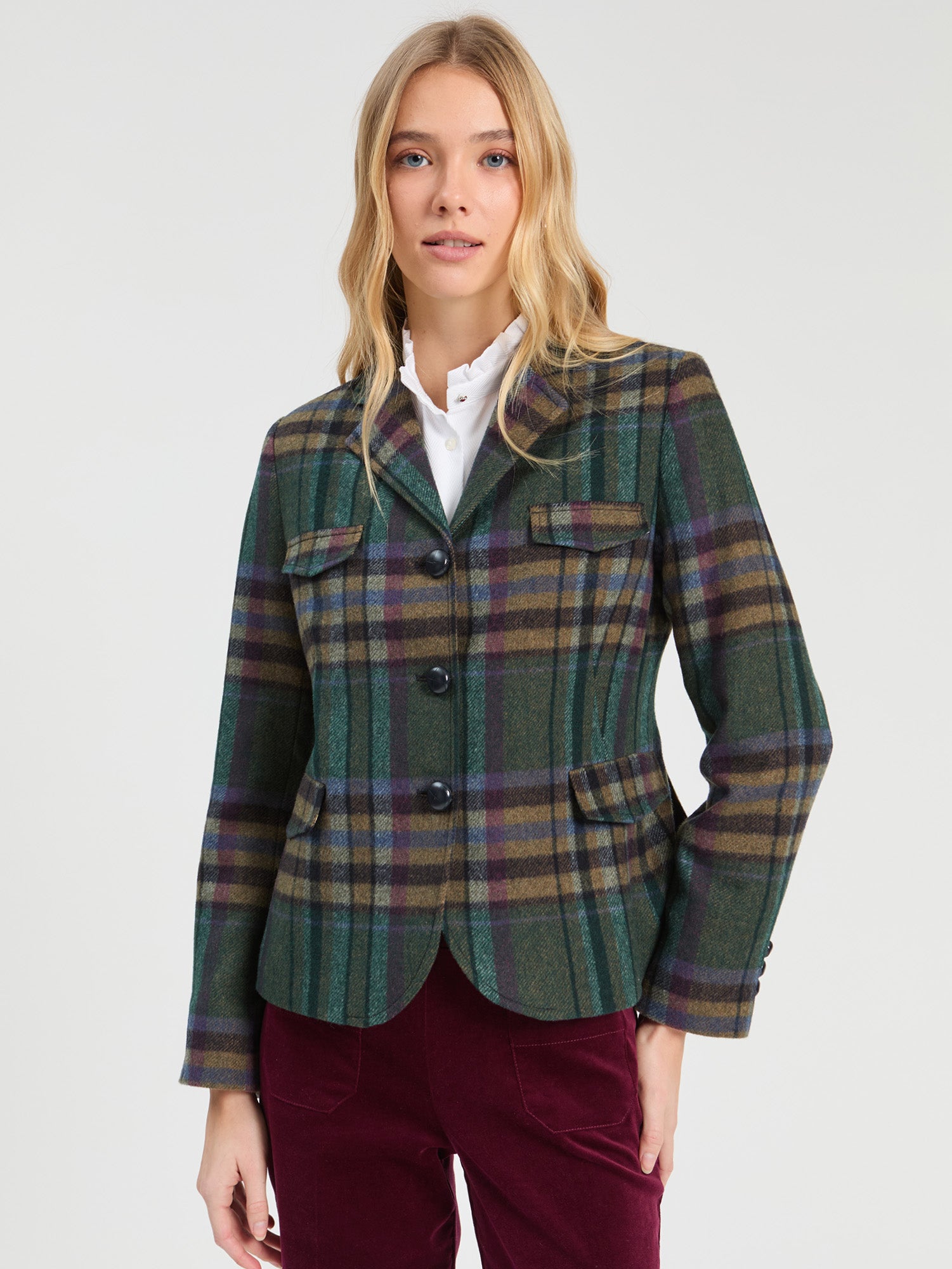 GREEN AND BURGUNDY CHECKED JACKET