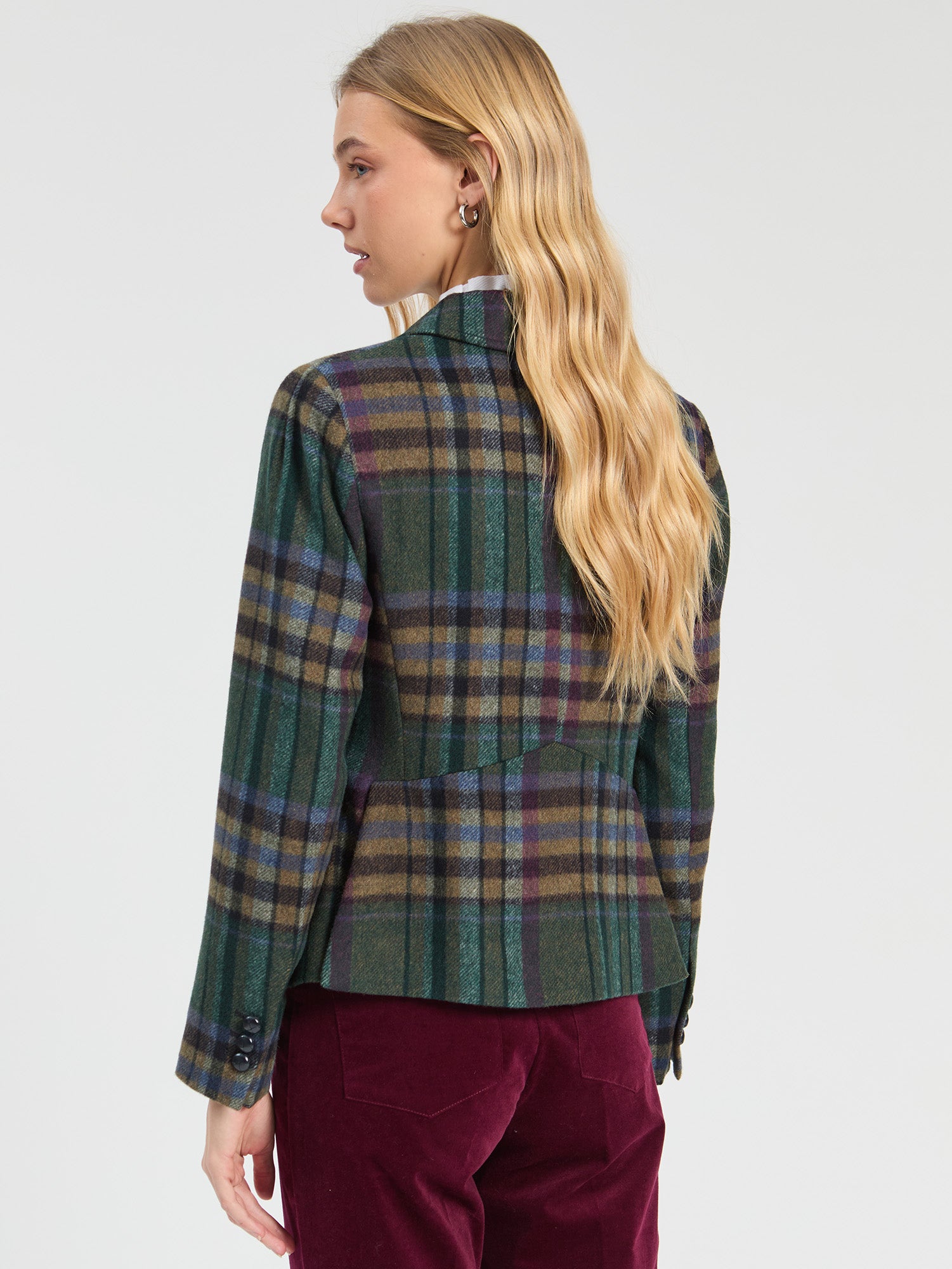 GREEN AND BURGUNDY CHECKED JACKET