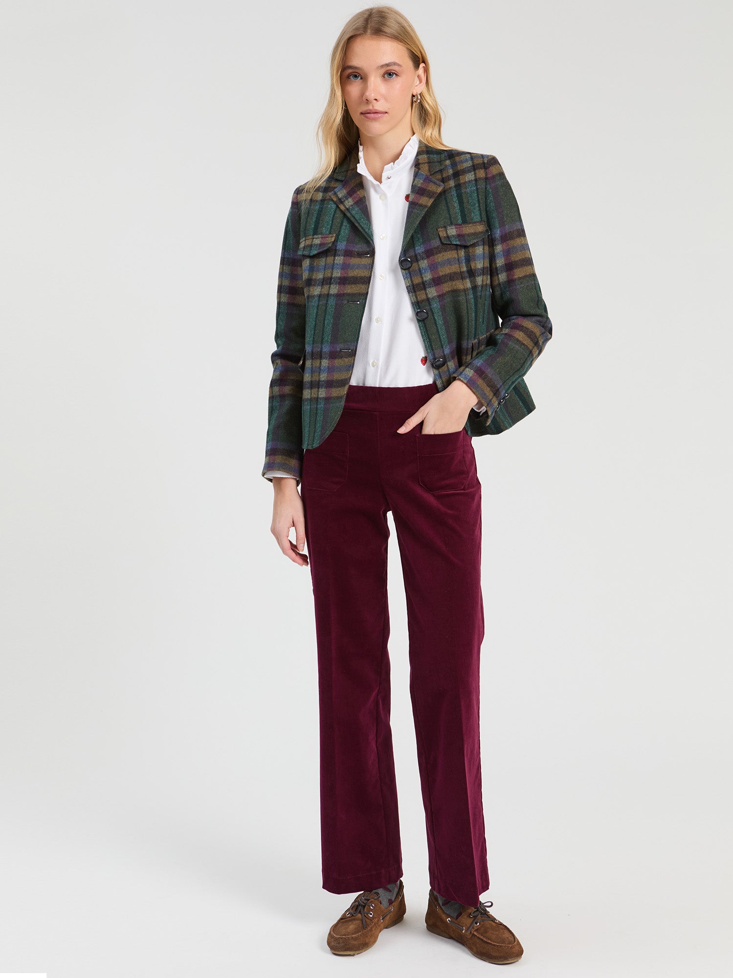GREEN AND BURGUNDY CHECKED JACKET