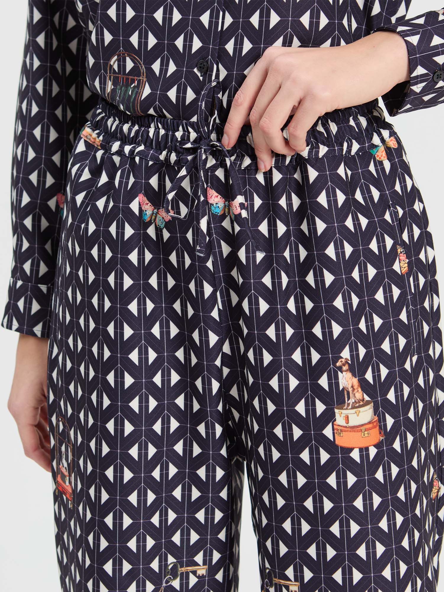GEOMETRIC MARINE HOTEL PANTS