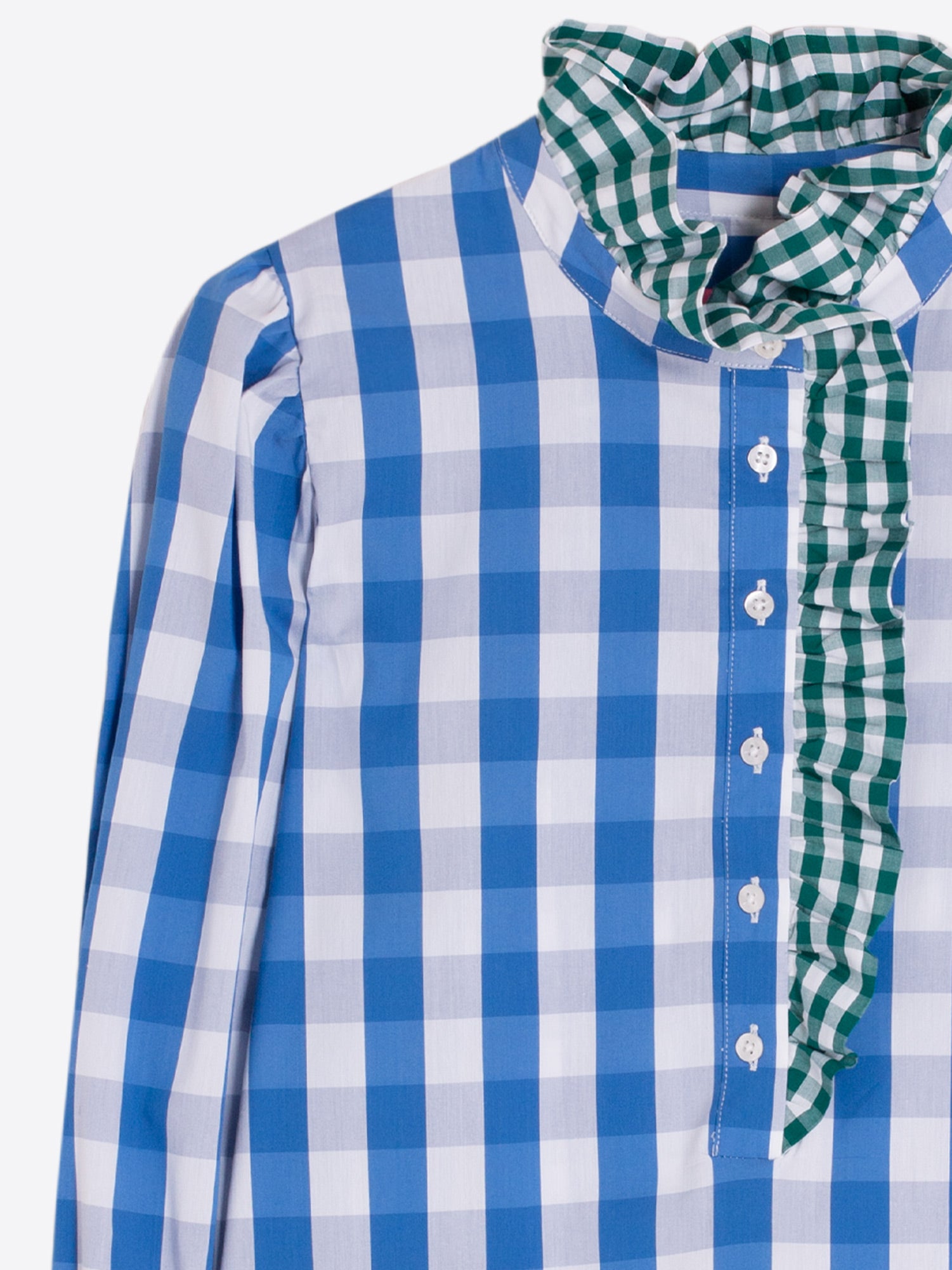 CORNFLOWER BLUE GINGHAM SHIRT WITH BOW