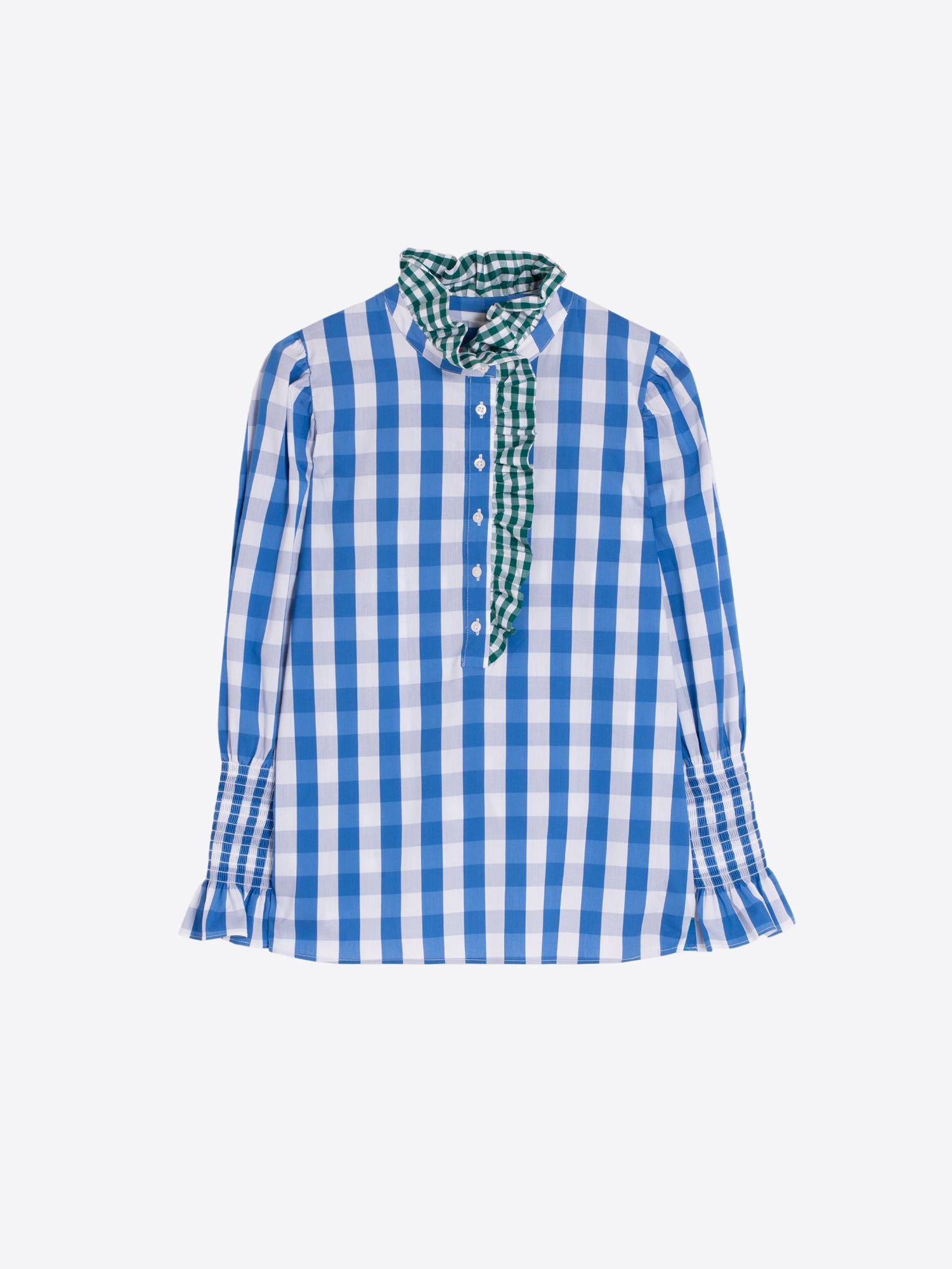 CORNFLOWER BLUE GINGHAM SHIRT WITH BOW
