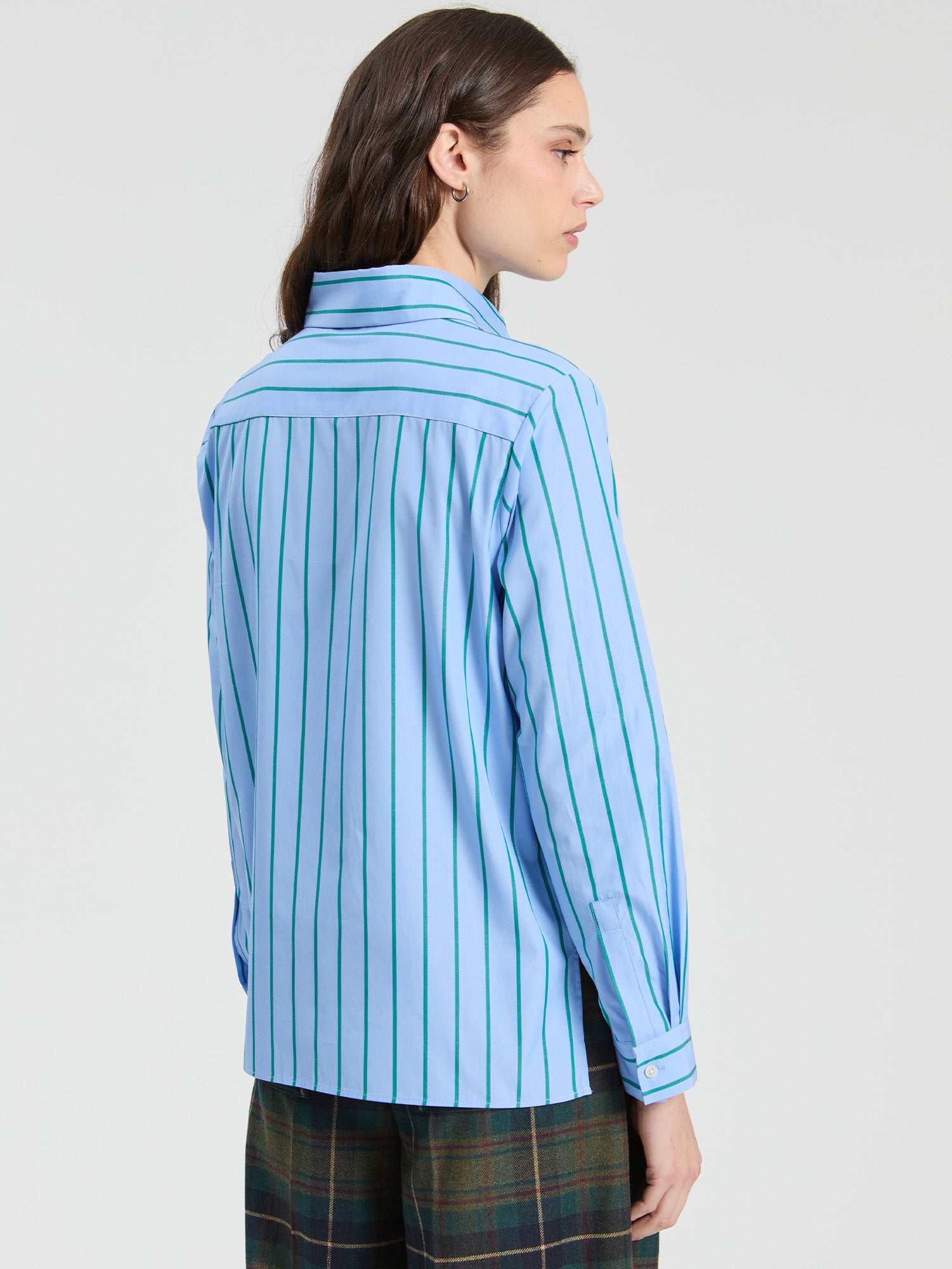 GREEN STRIPED SHIRT WITH RUFFLE POCKETS
