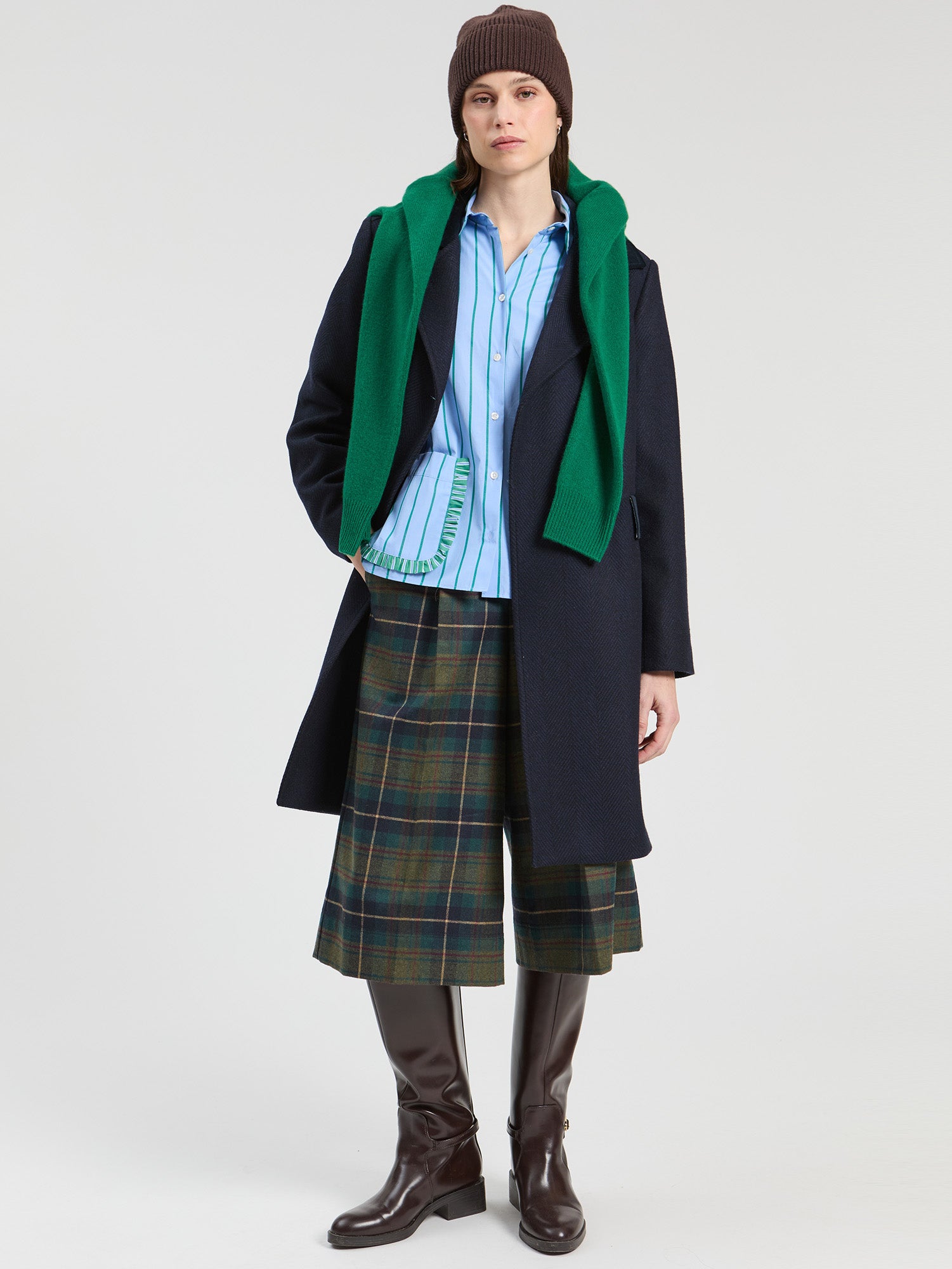 GREEN STRIPED SHIRT WITH RUFFLE POCKETS