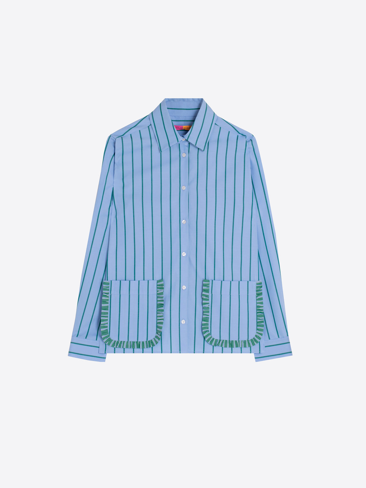 CAMISA RAYAS VERDES BOLSILLOS DE VOLANTE