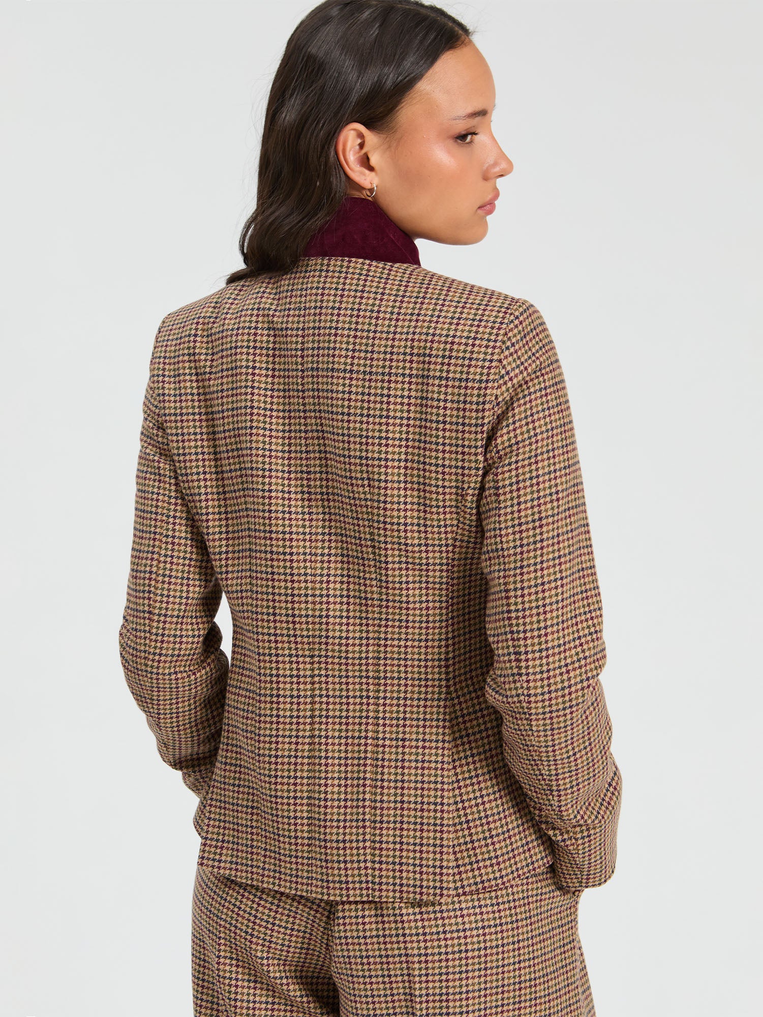 BURGUNDY HOUNDSTOOTH JACKET