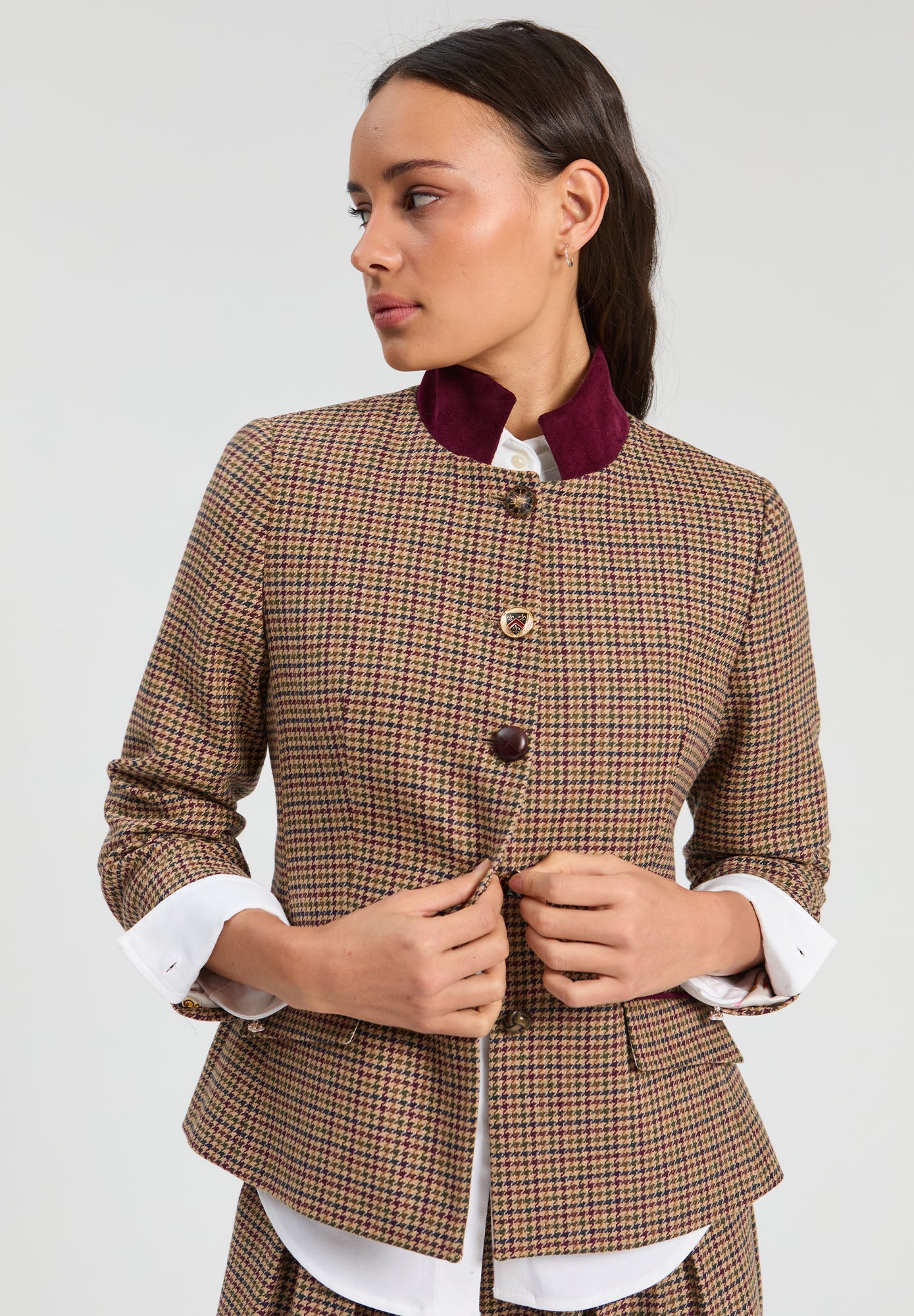 BURGUNDY HOUNDSTOOTH JACKET