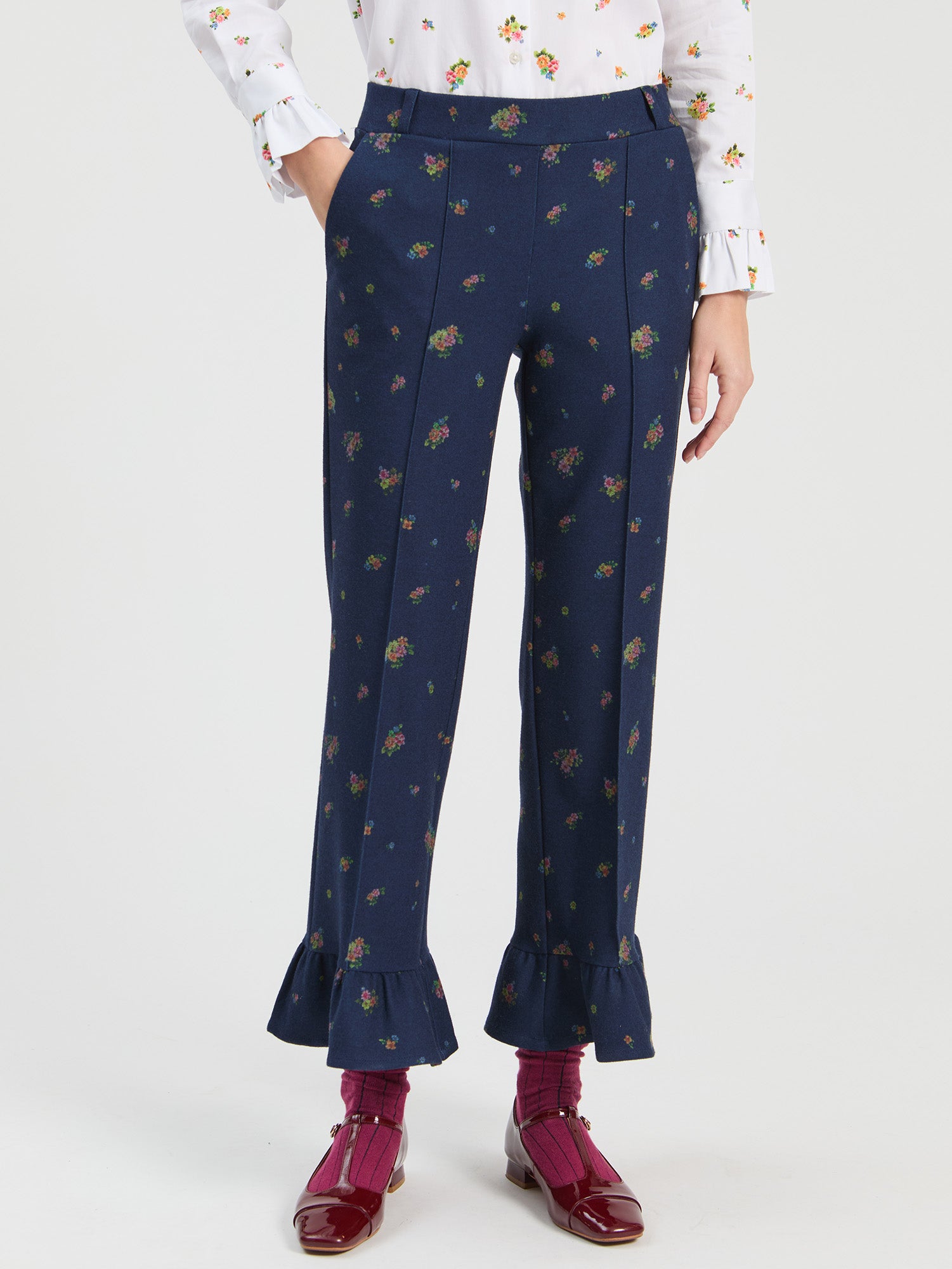 FLORAL NAVY TROUSERS