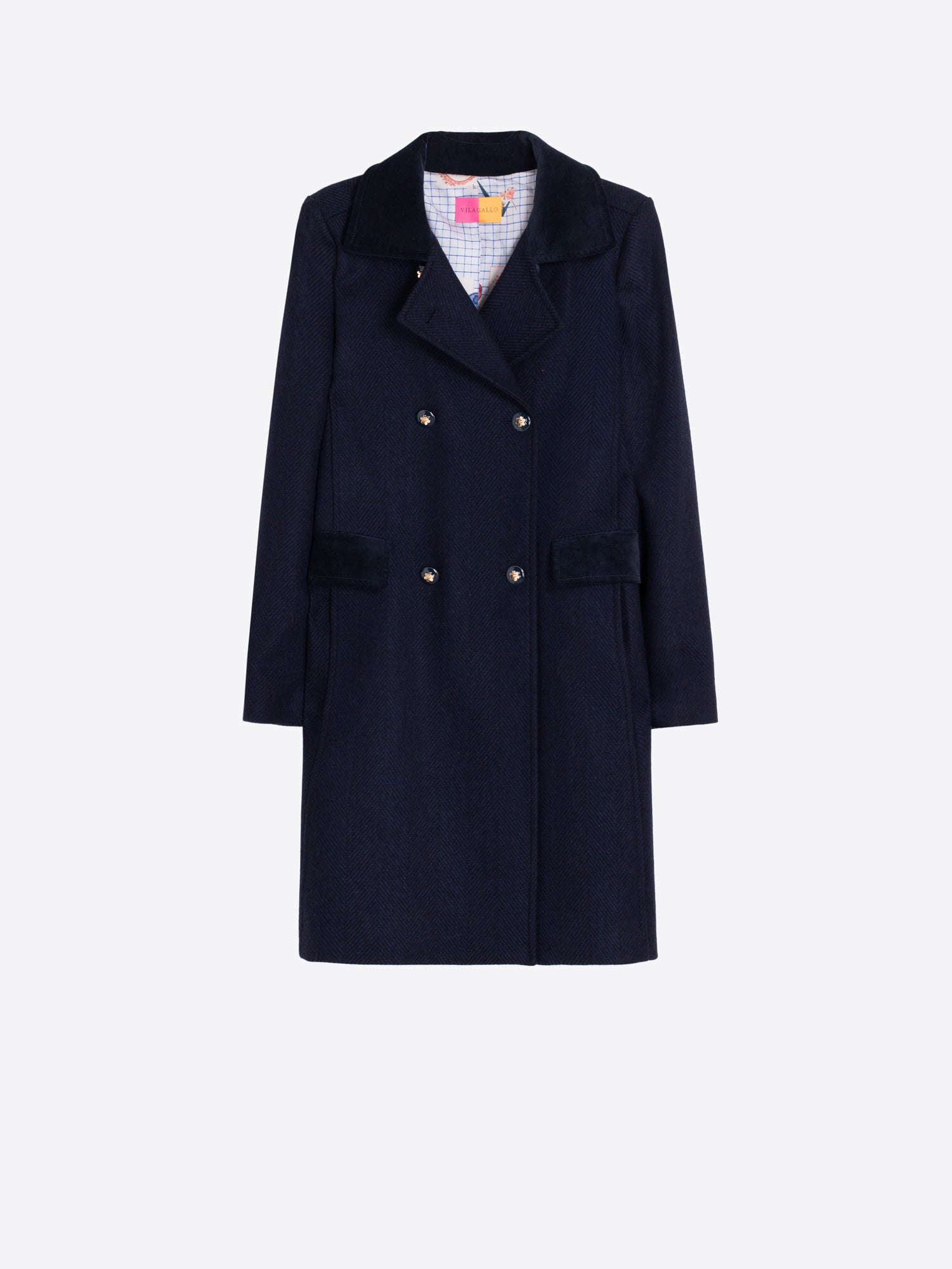 HERRINGBONE NAVY COAT