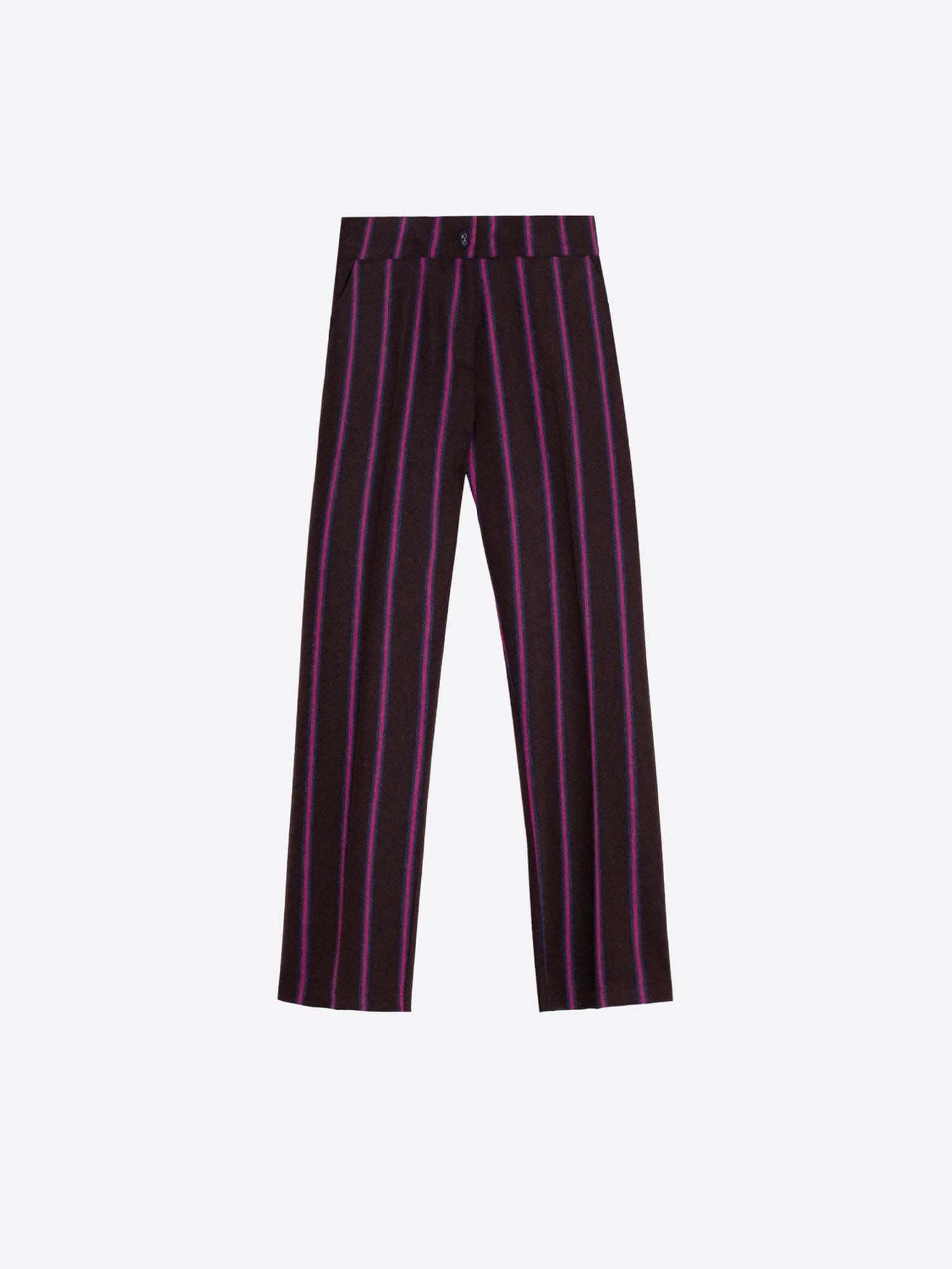 BROWN STRIPED WOOL TROUSERS WITH PINK DETAILS