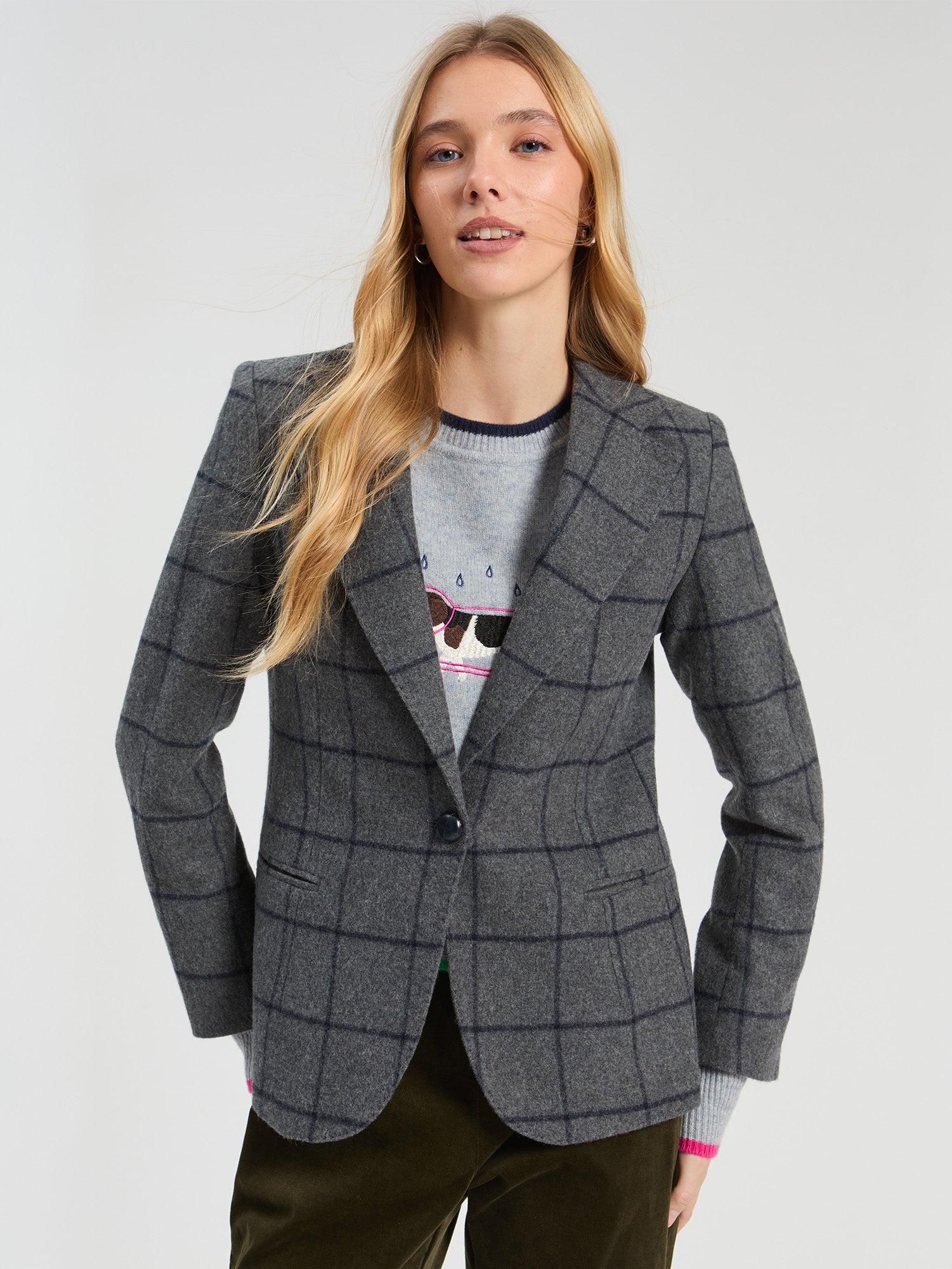 NAVY GREY PLAID JACKET
