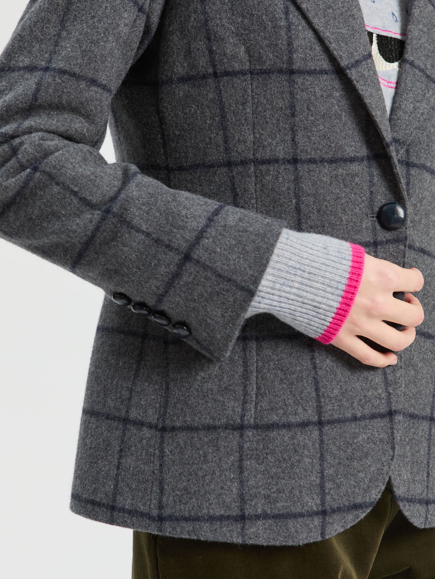 NAVY GREY PLAID JACKET