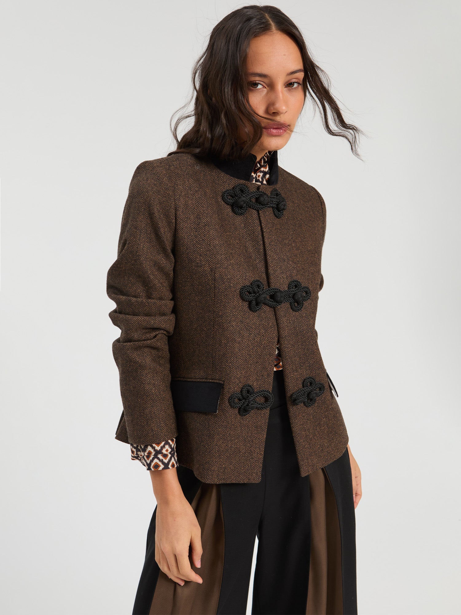 BROWN BLACK HERRINGBONE JACKET