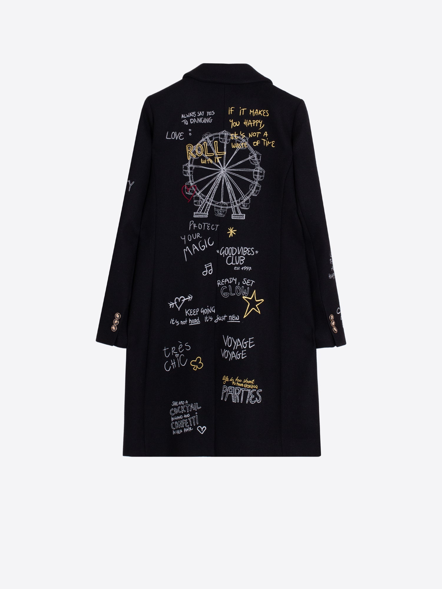 BLACK COAT WITH FERRIS WHEEL PRINT