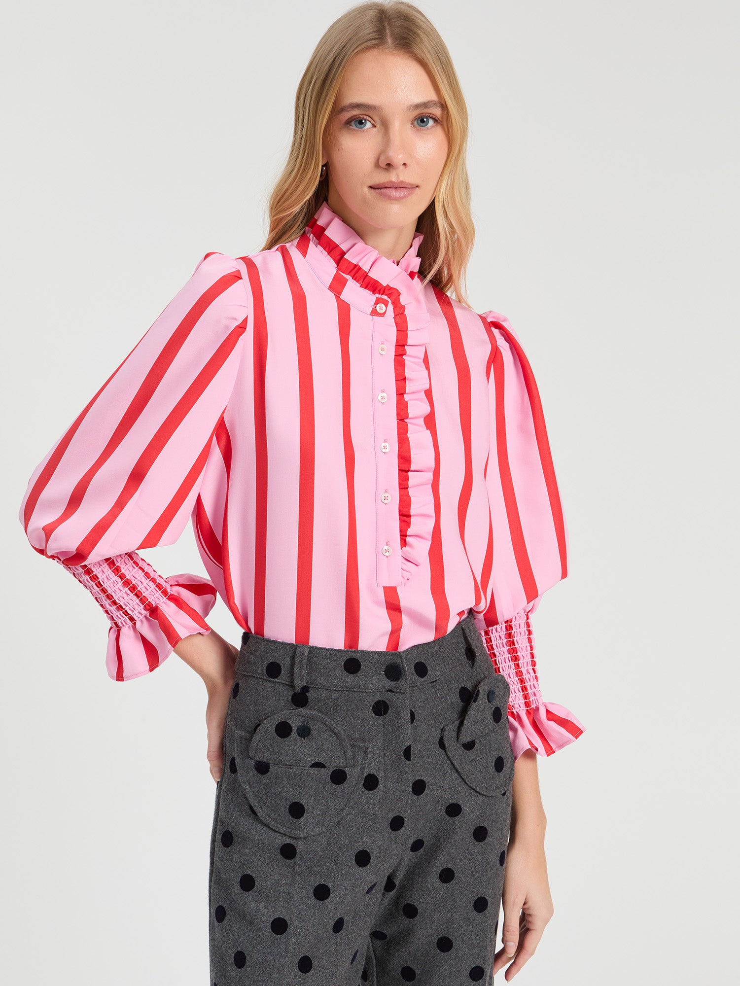BICOLOR STRIPED SHIRT WITH RUFFLES