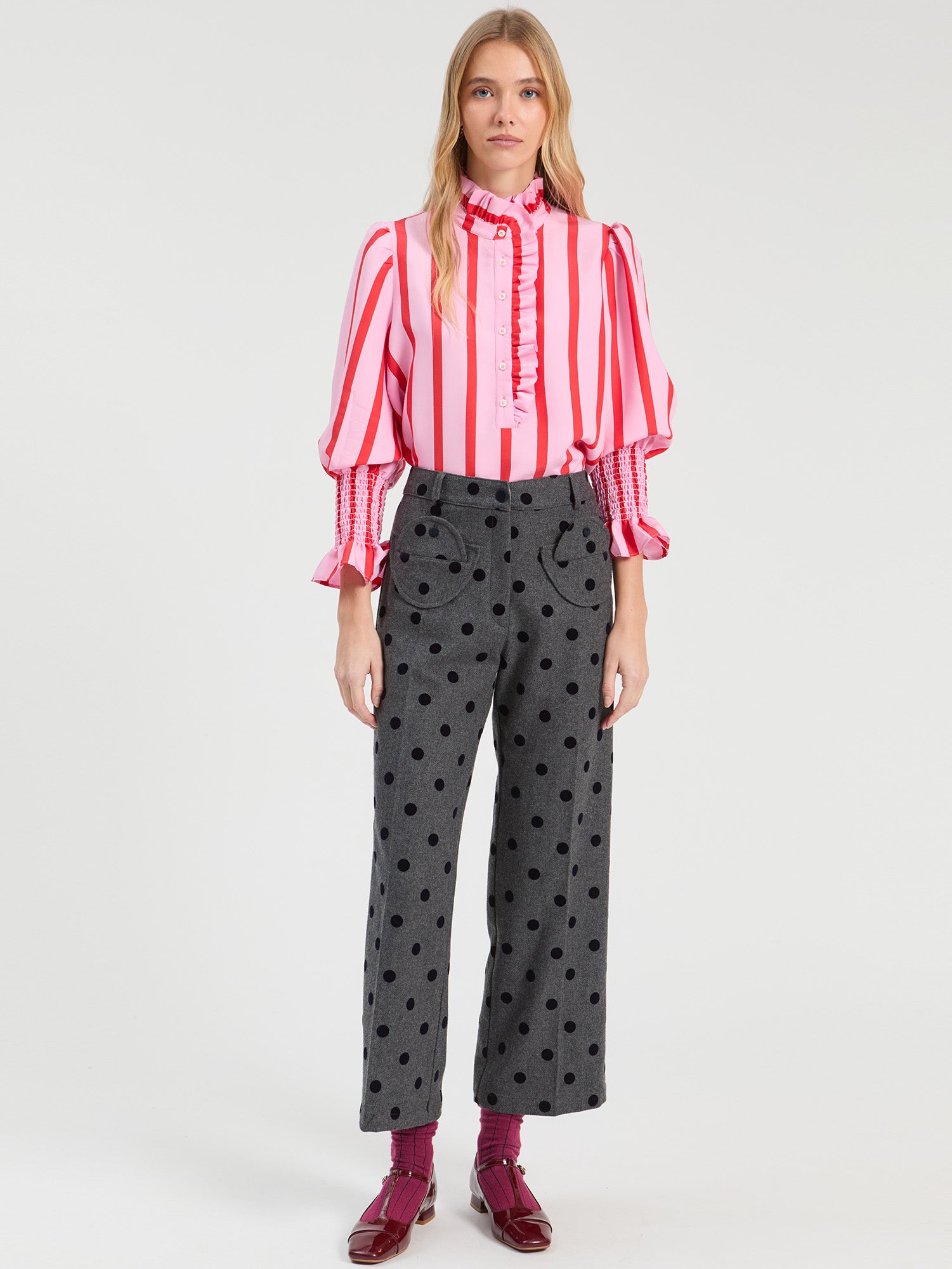 BICOLOR STRIPED SHIRT WITH RUFFLES