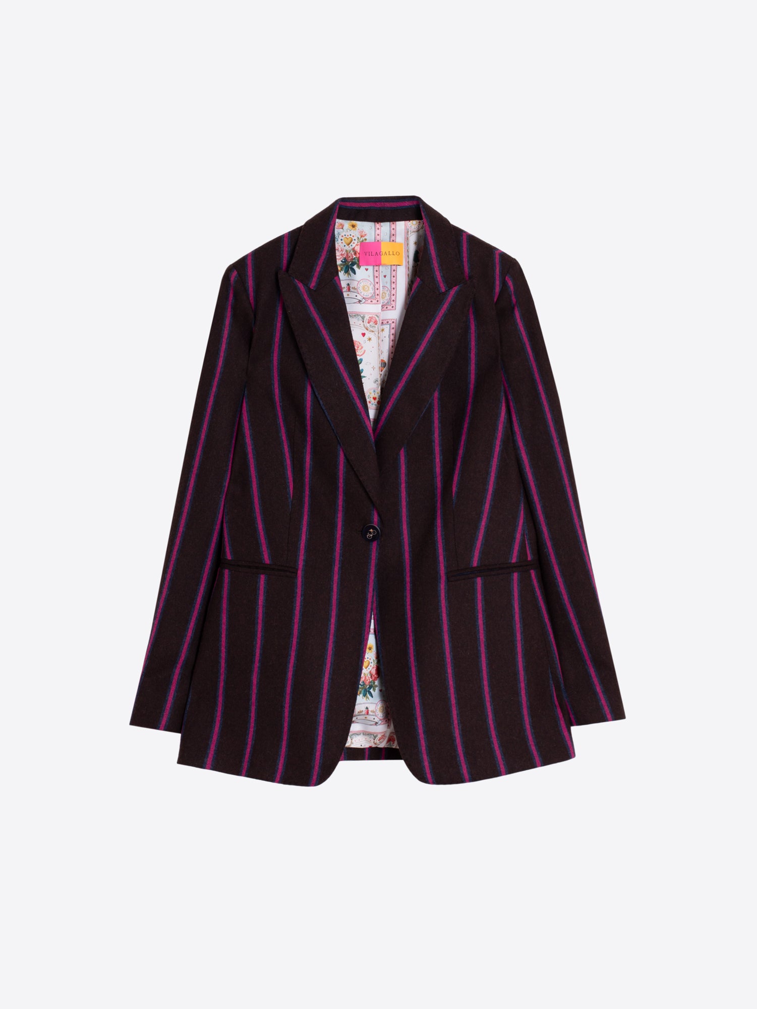 BROWN STRIPED WOOL JACKET WITH PINK DETAILS