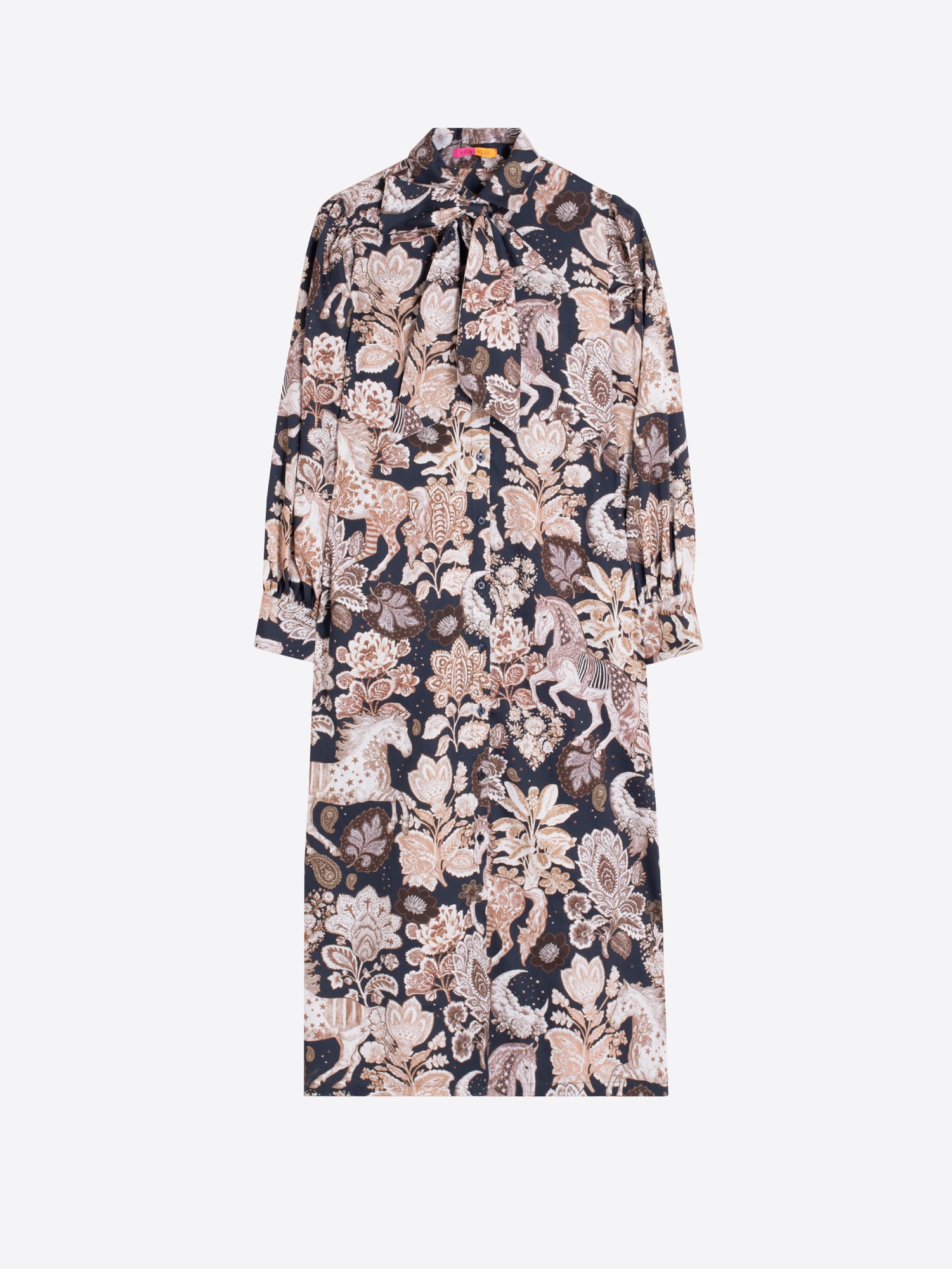 BLACK AND BEIGE HORSE MIDI DRESS