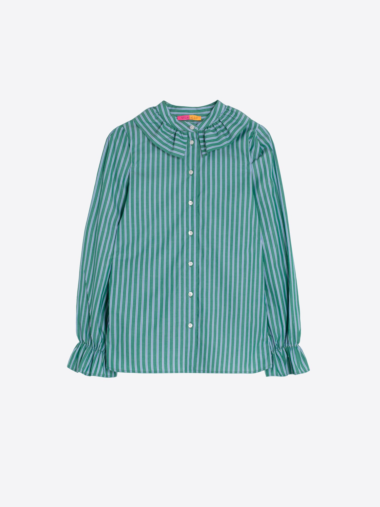 GREEN STRIPED RUFFLE SHIRT
