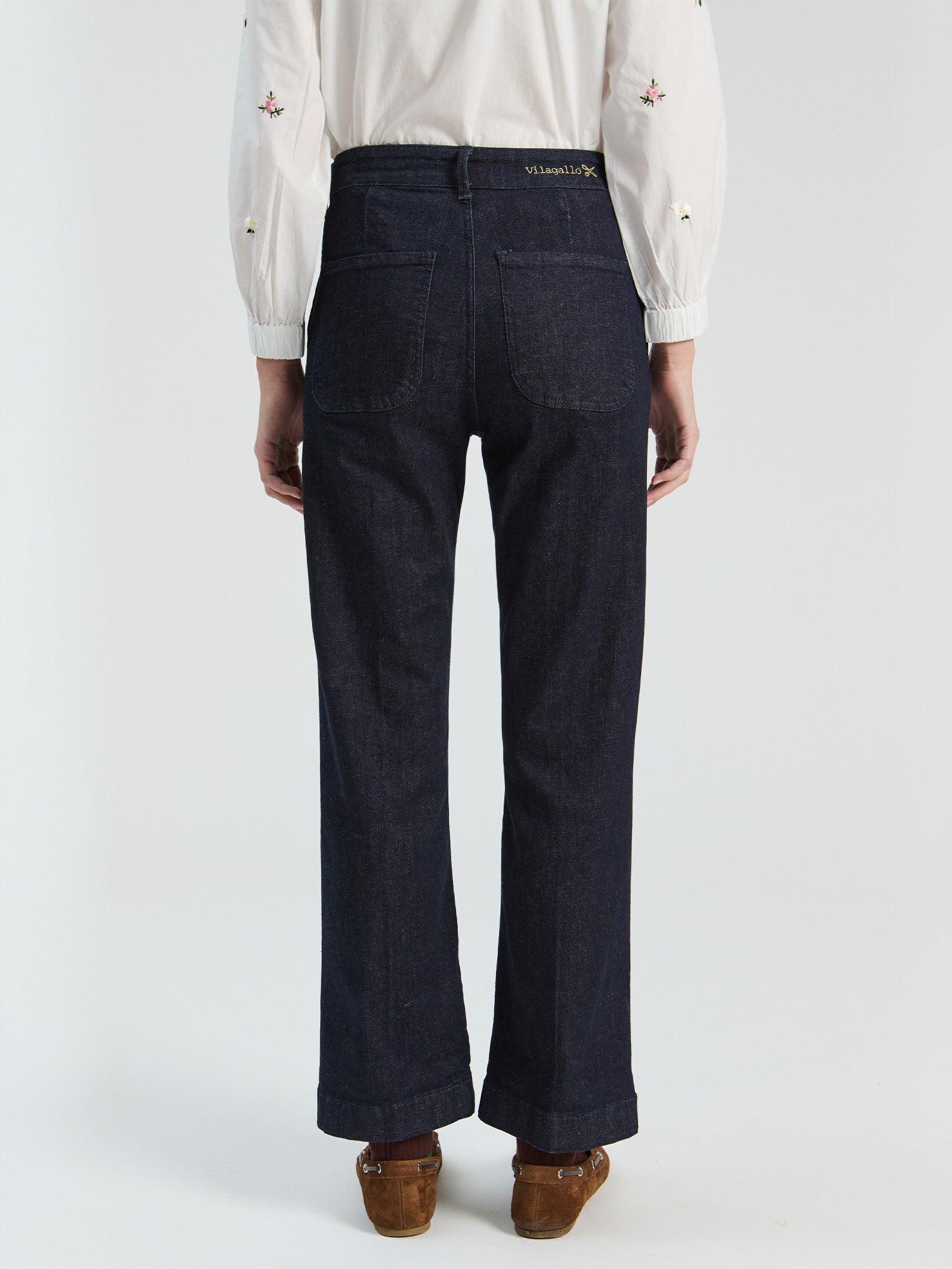 NAVY DENIM JEWEL BUTTON TROUSERS