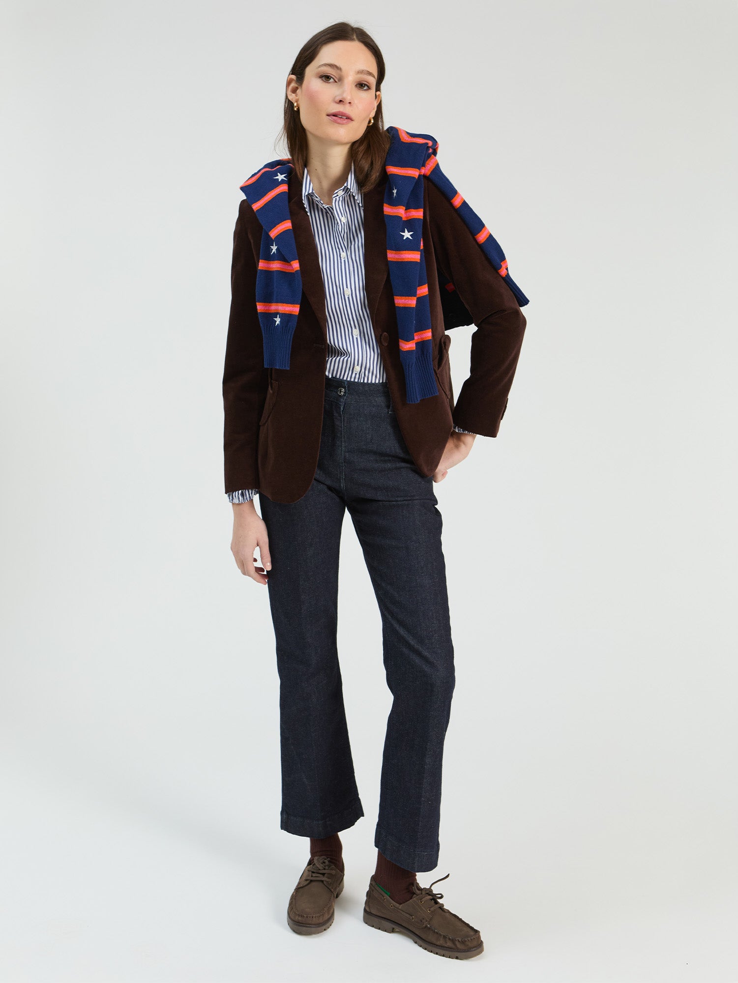 NAVY DENIM JEWEL BUTTON TROUSERS