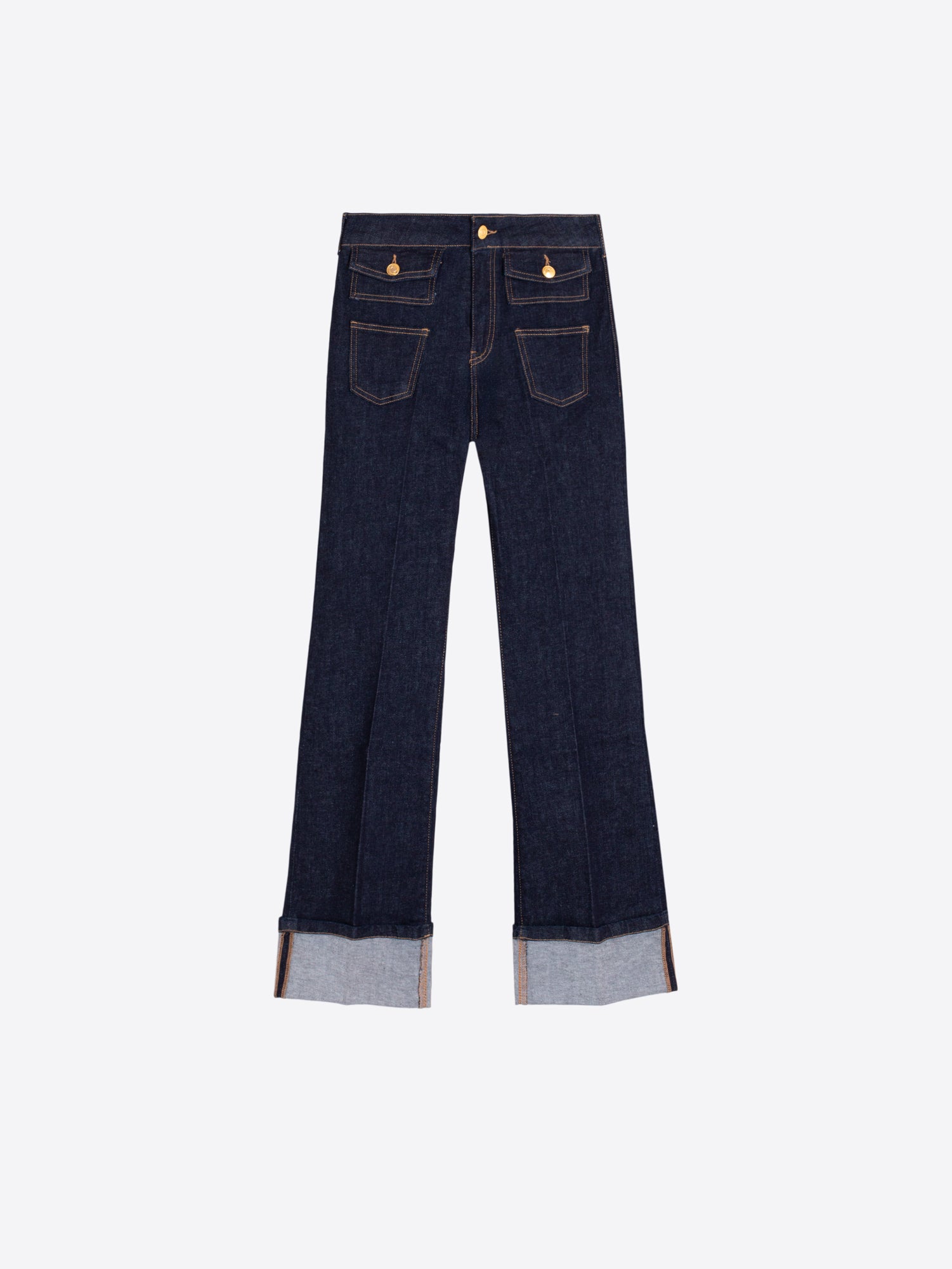 CONTRAST CUFF BLUE DENIM JEANS