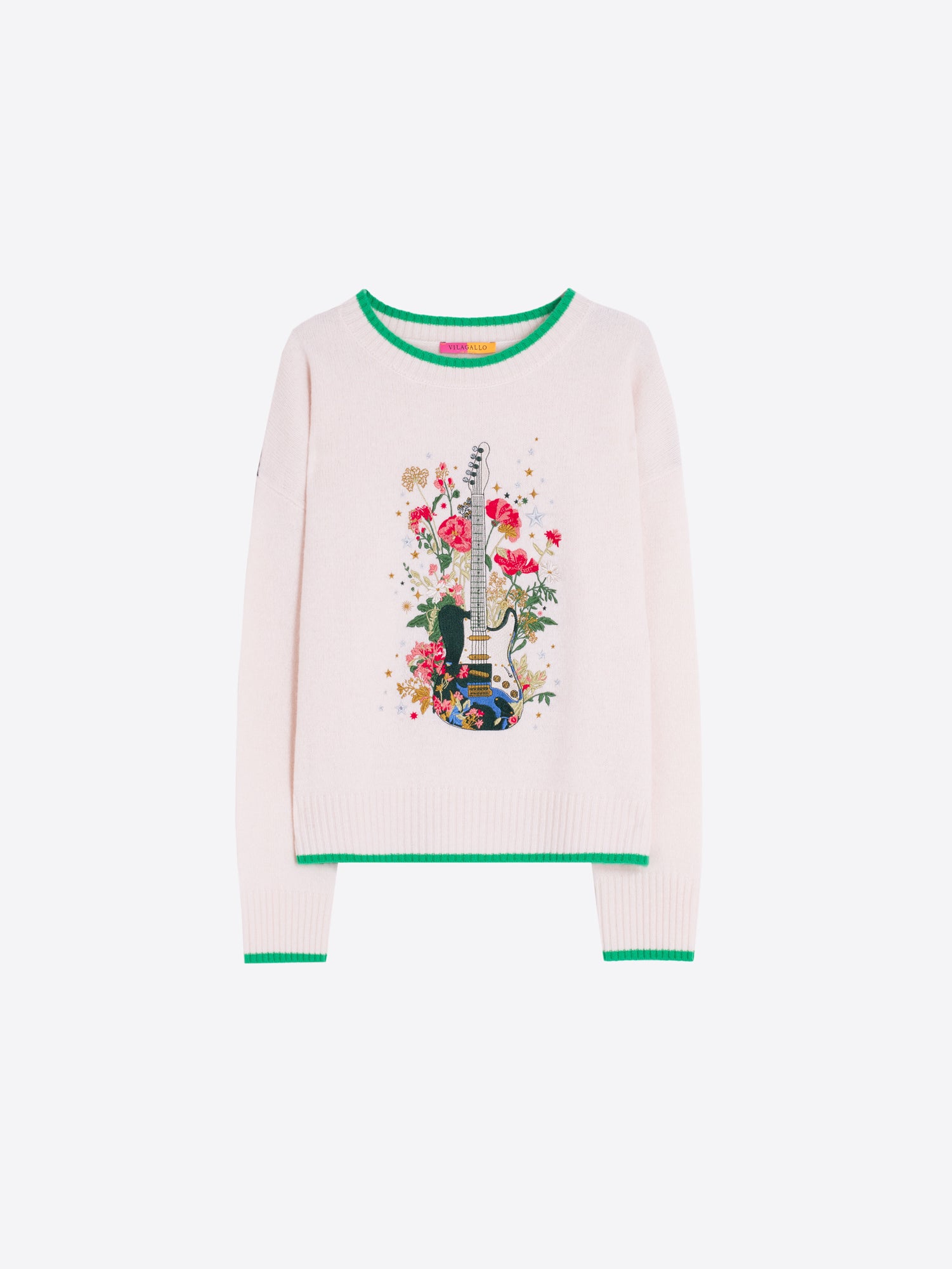 ECRU EMBROIDERED GUITAR SWEATER