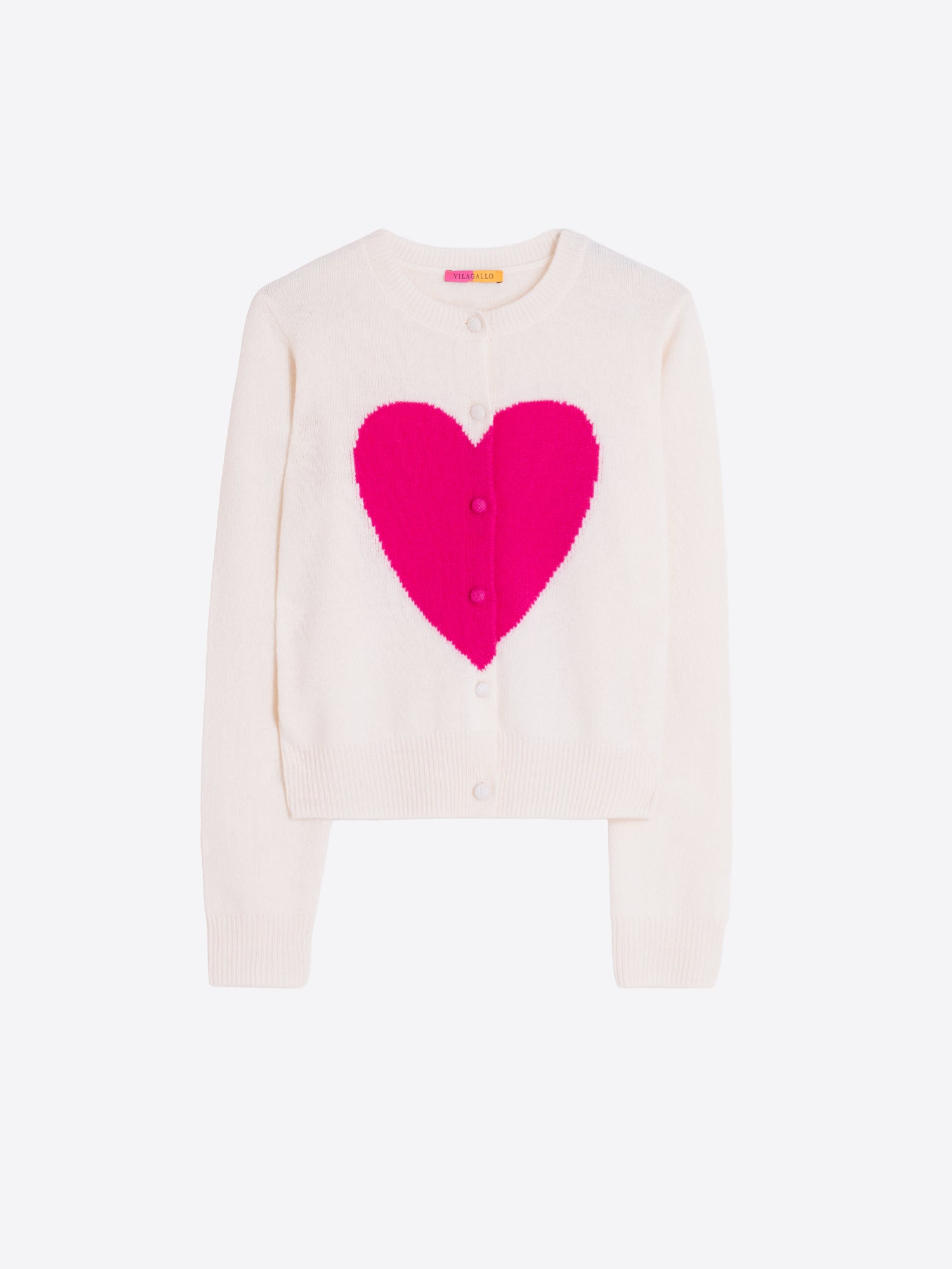 FUCHSIA ECRU HEART INTARSIA CARDIGAN