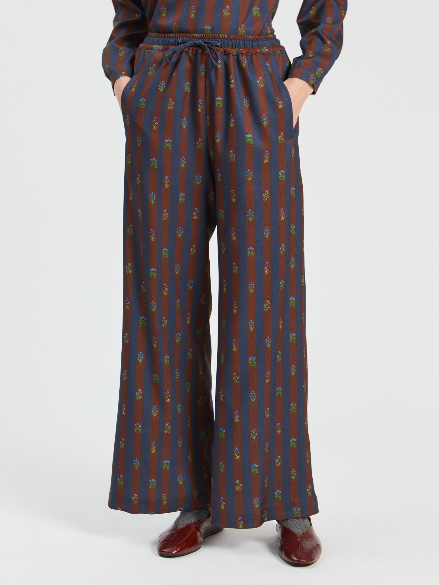 INDIAN FLORAL STRIPE TROUSERS