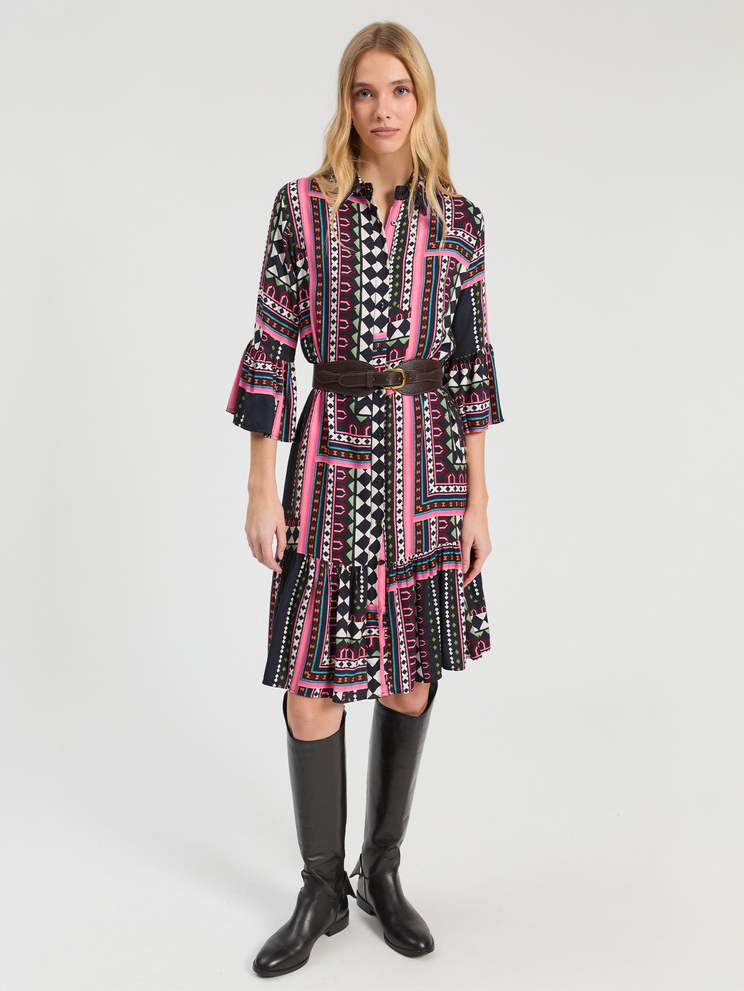 MULTICOLOR GEOMETRIC SHORT DRESS