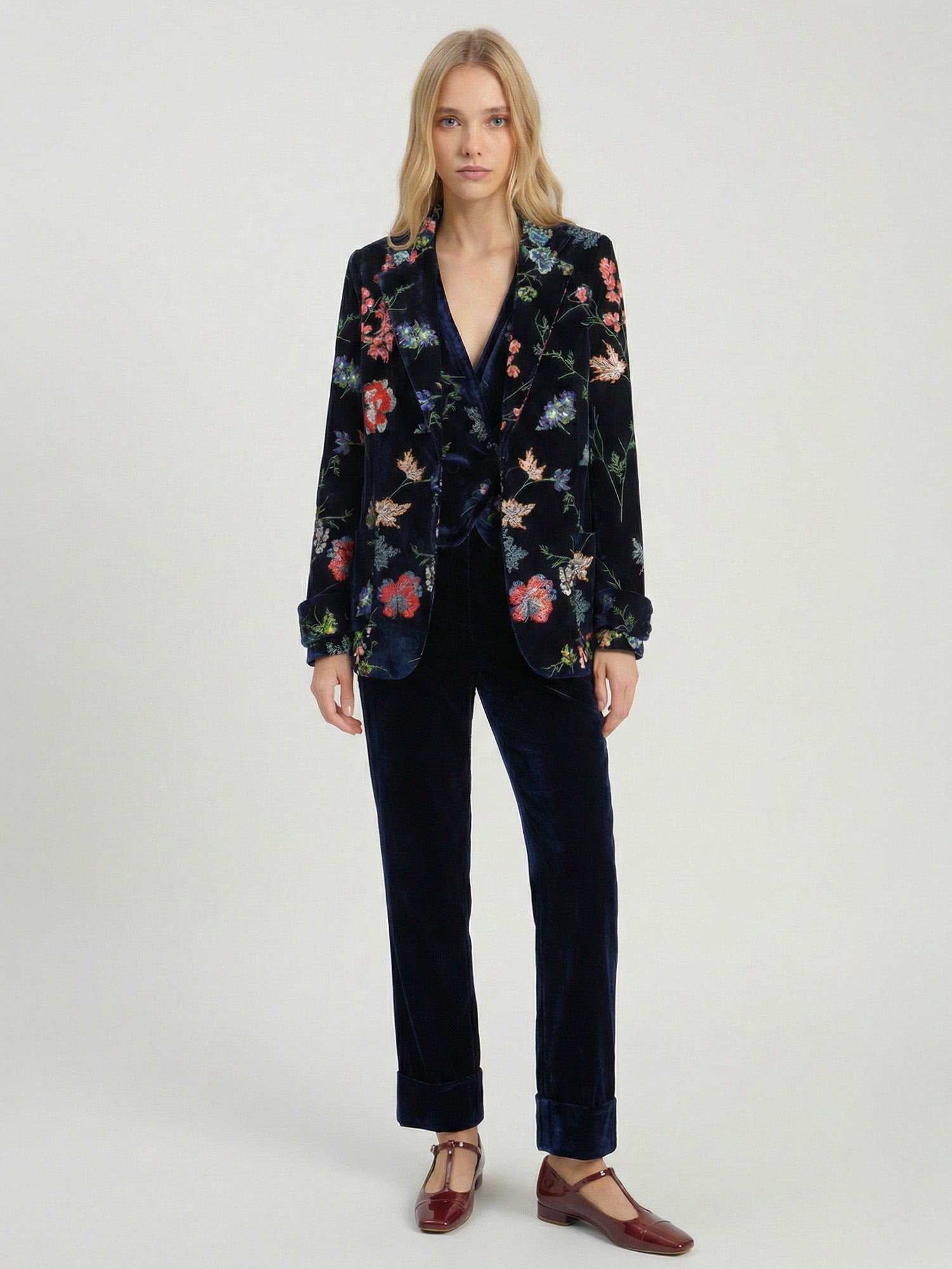 NAVY VELVET TROUSERS