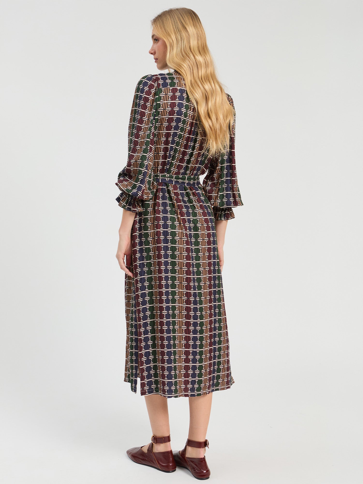 GEO CIRCLE STRIPE MULTICOLOR MIDI DRESS