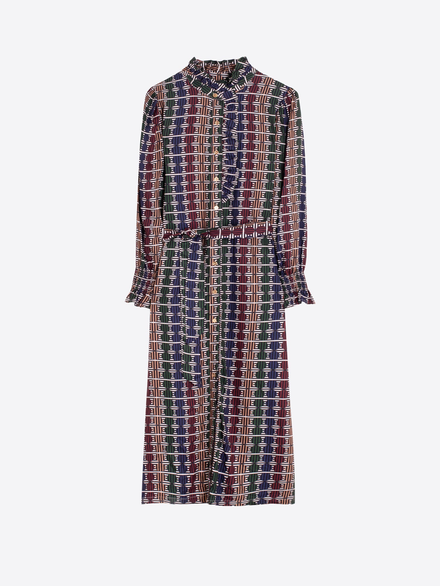 GEO CIRCLE STRIPE MULTICOLOR MIDI DRESS