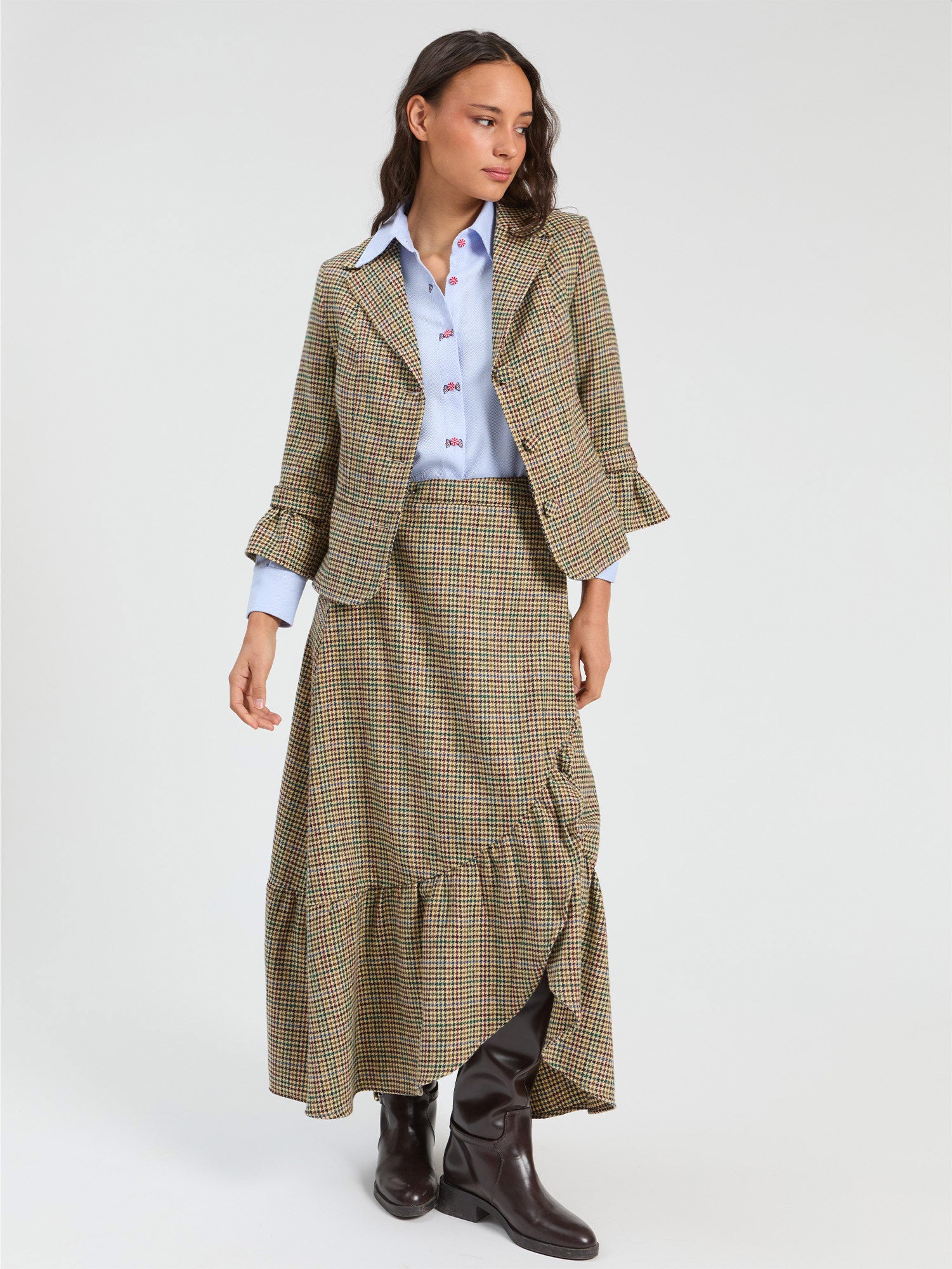 HOUNDSTOOTH JACKET RUFFLE SLEEVE