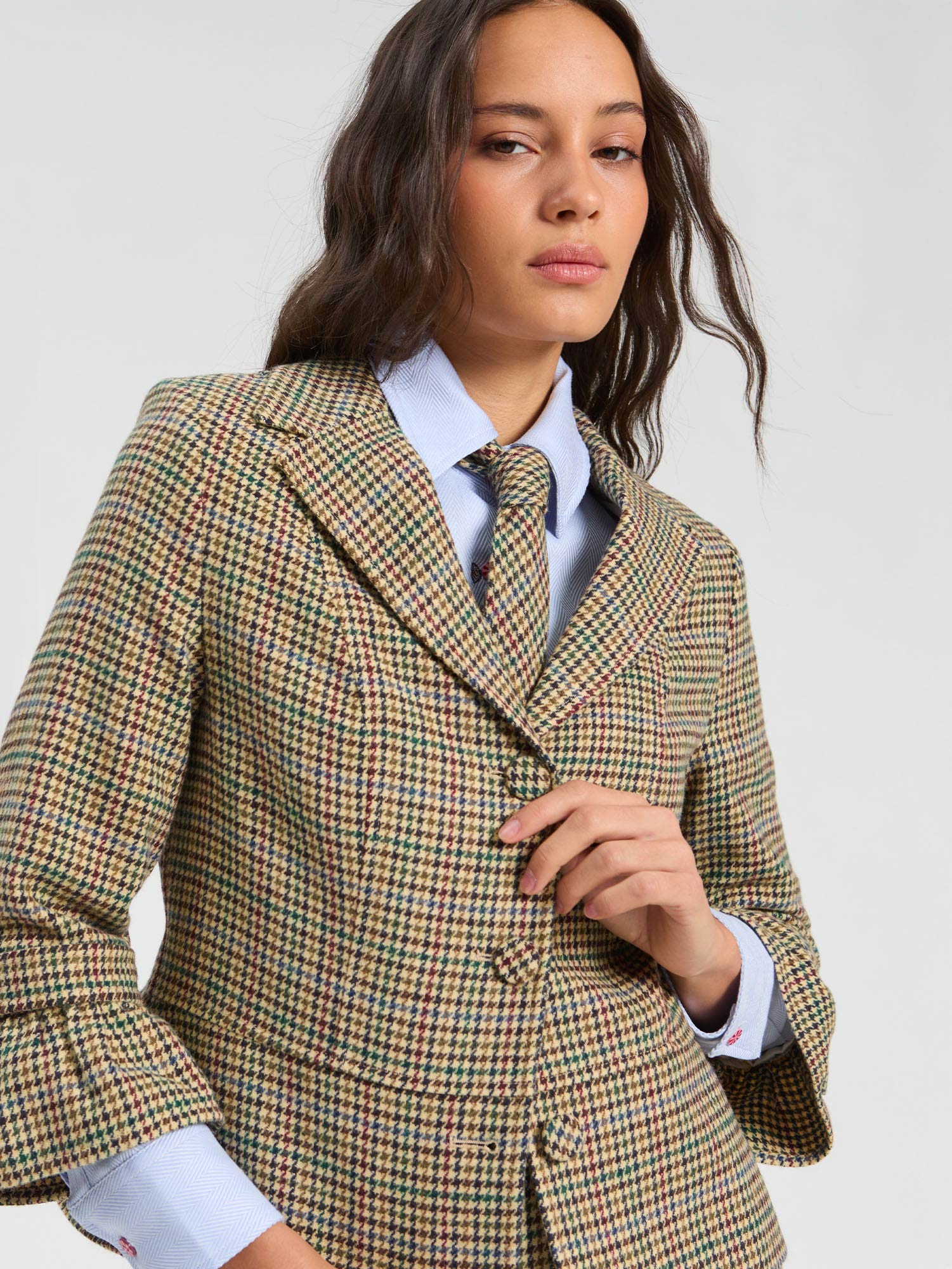 HOUNDSTOOTH JACKET RUFFLE SLEEVE